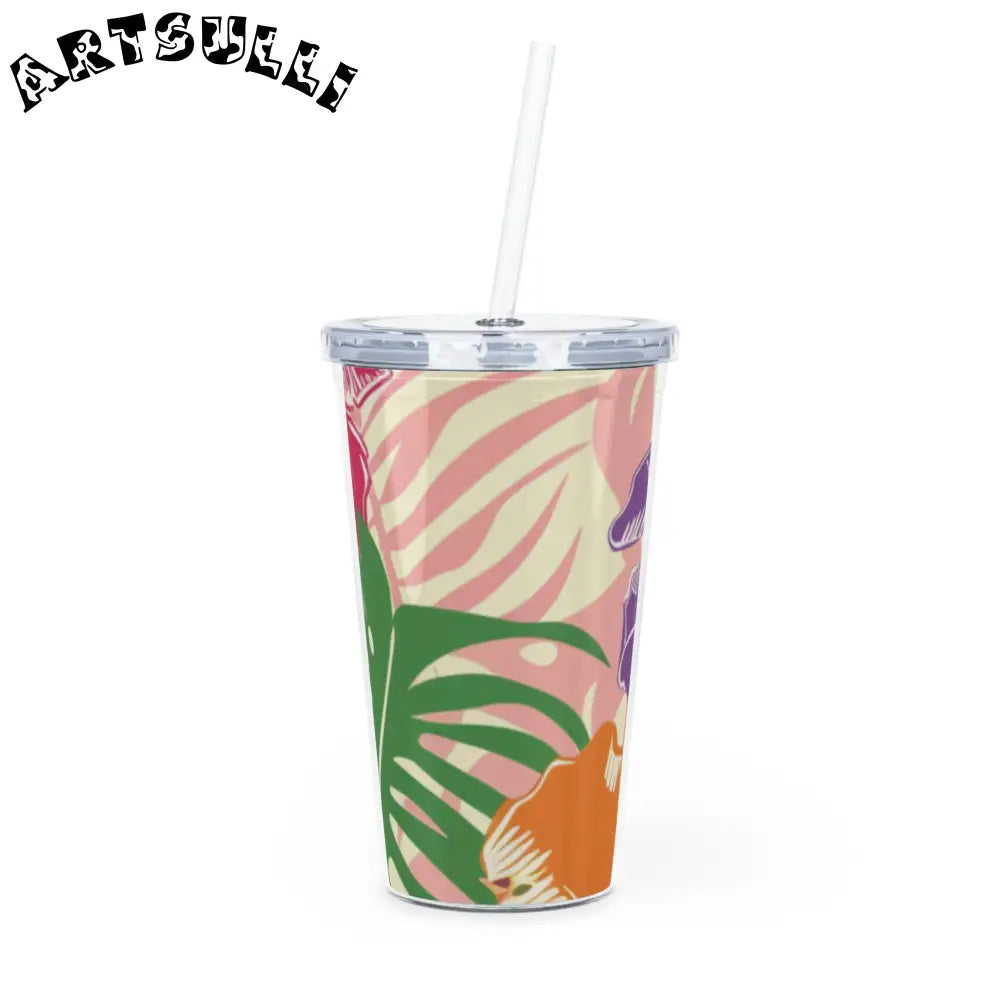 Blooming Tropical Flowers Plastic Tumbler with Straw, Artsulli - Art is Long, Life is Short, Mug, Size, 20oz, Color, Transparent, , , 86813244559273081947