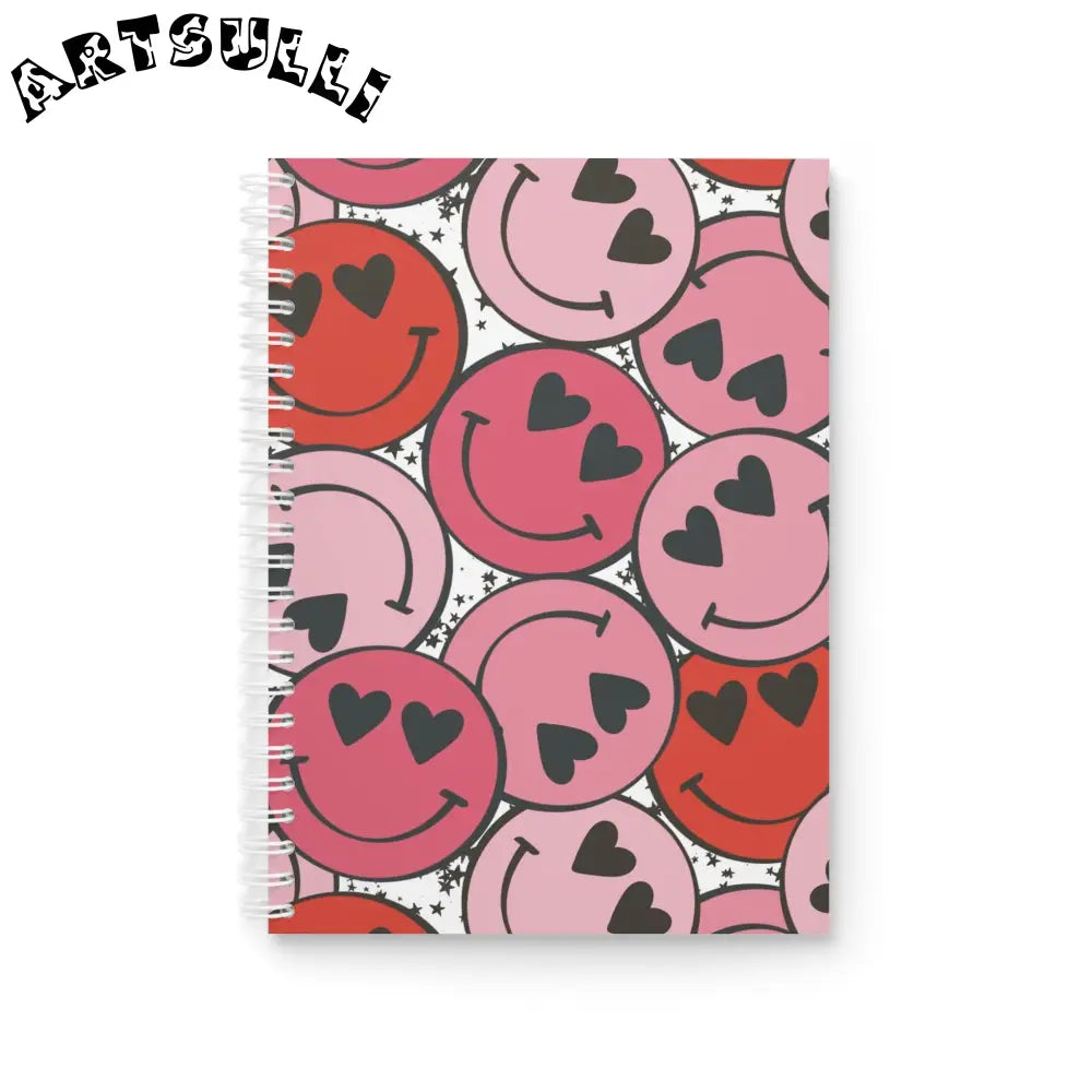JAKKOUTTHEBXX Smiley Face x Heart Eyes Pink and Red Spiral Notebook