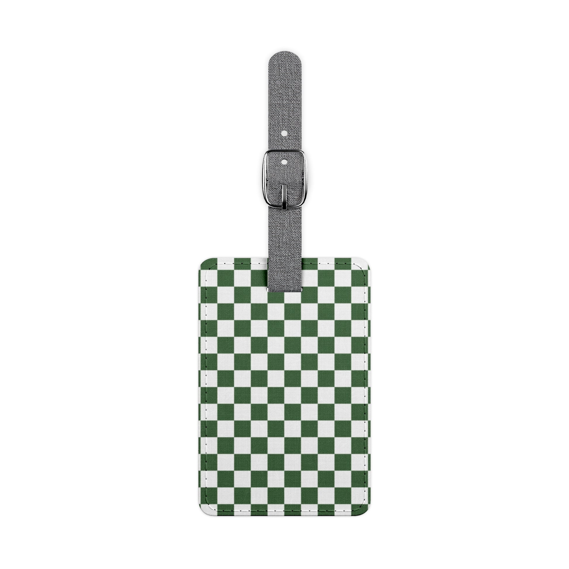 Checkerboard White and Dark Green Saffiano Polyester Luggage Tag, Rectangle, Artsulli - Art is Long, Life is Short, Accessories, Size, One size, Shape, Rectangle, , , 16439402352904584551