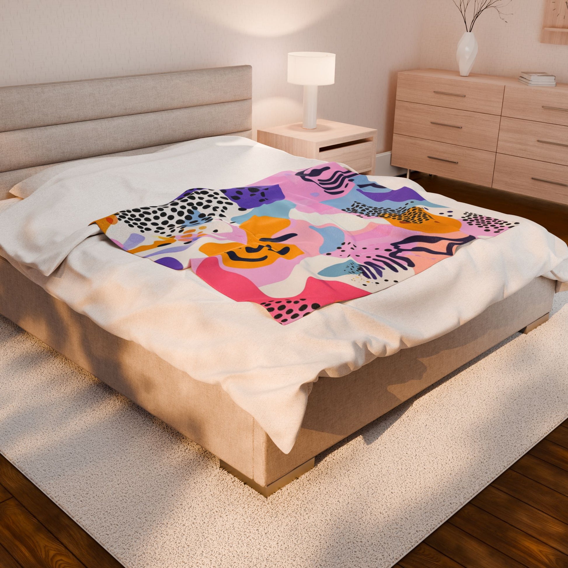 Colorful Abstract Dots and Shapes II Velveteen Plush Blanket, Artsulli - Art is Long, Life is Short, All Over Prints, , , , , , , 