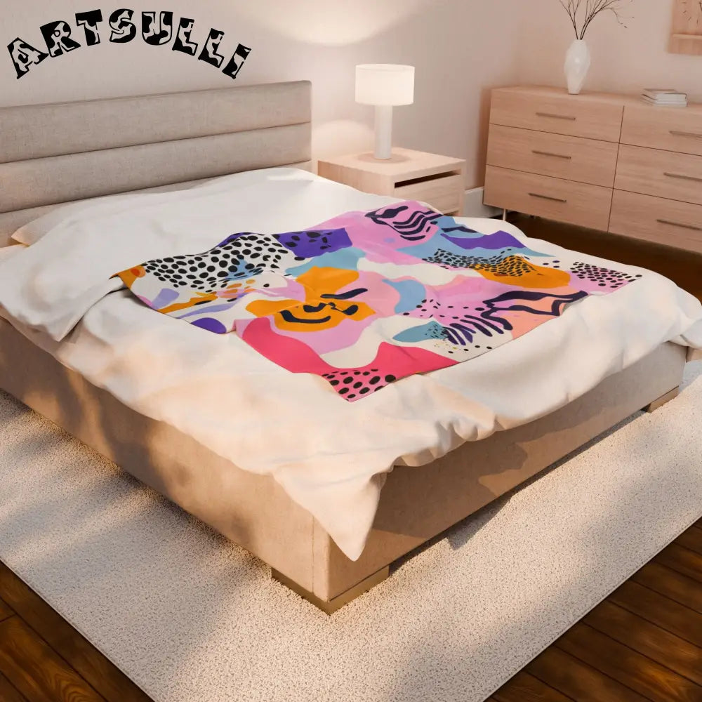 JAKKOUTTHEBXX Colorful Abstract Dots and Shapes II Velveteen Plush