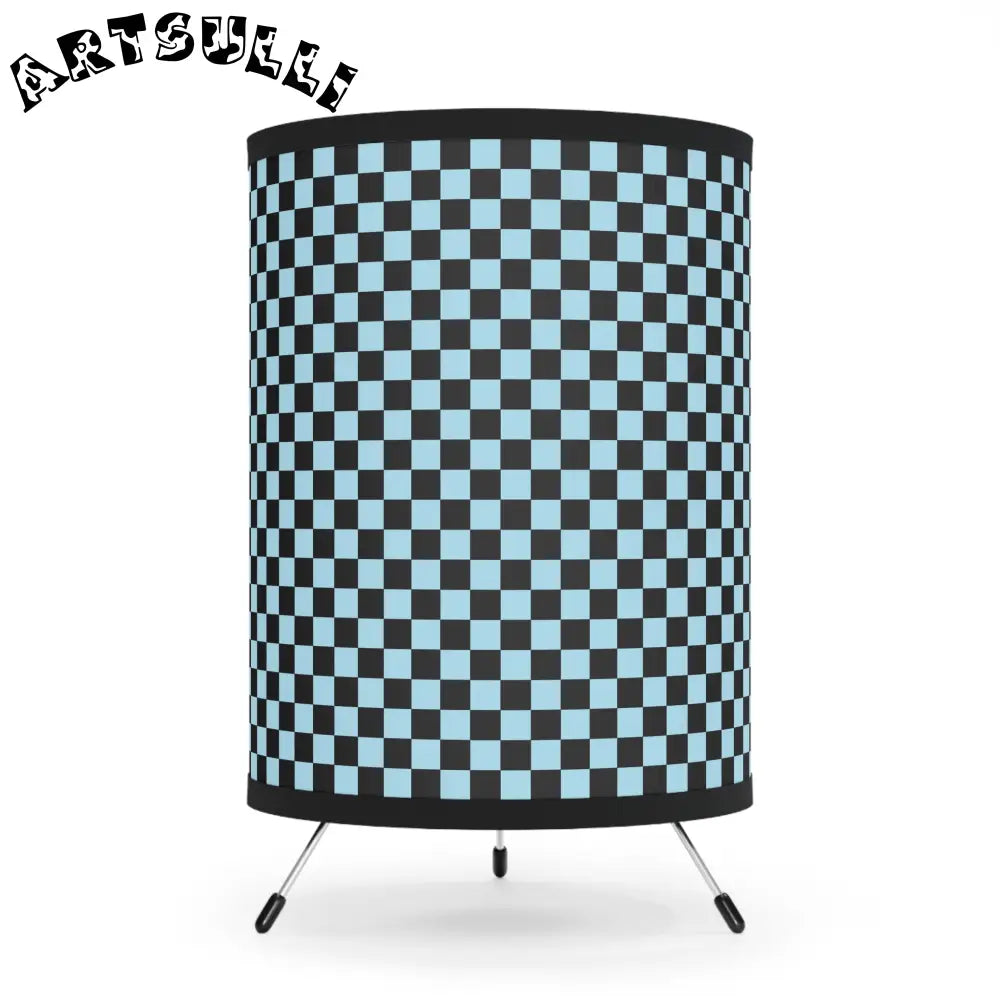 JAKKOUTTHEBXX Checkerboard Black and Blue Tripod Lamp with High-Res