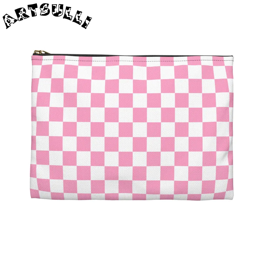 JAKKOUTTHEBXX Checkerboard II Hot Pink and White Accessory Pouch