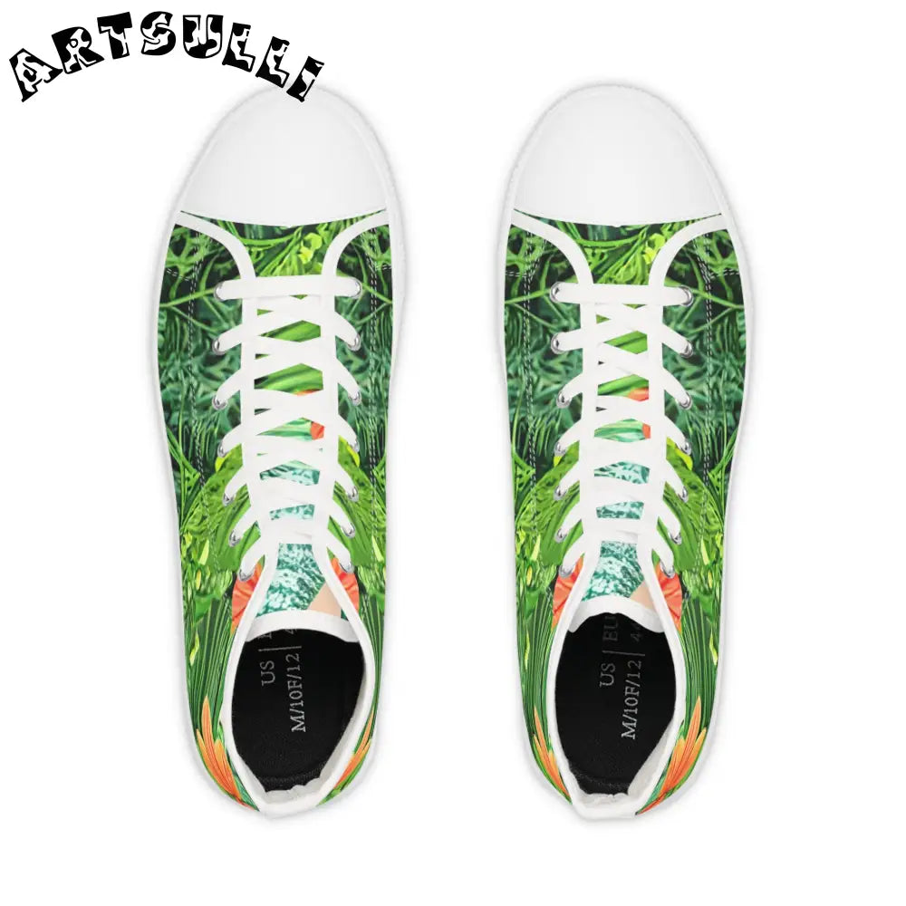 JAKKOUTTHEBXX Tropical Leaf and Orange Flower High Top Canvas