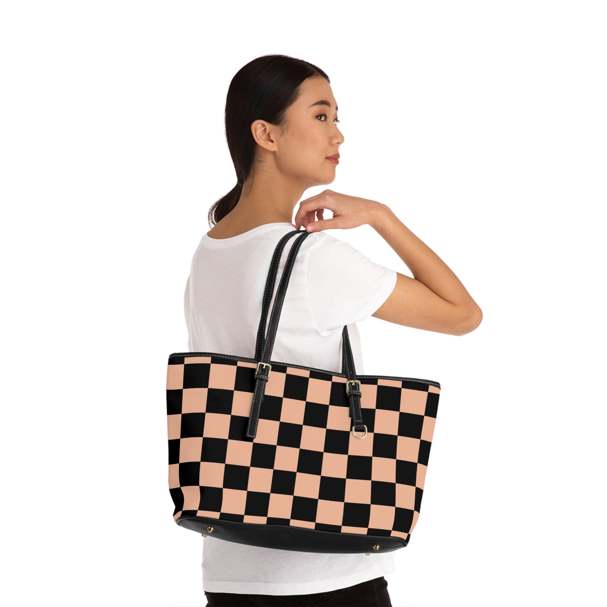 Checkerboard Soft Orange and Black PU Leather Shoulder Bag, Artsulli - Art is Long, Life is Short, Bags, , , , , , , 