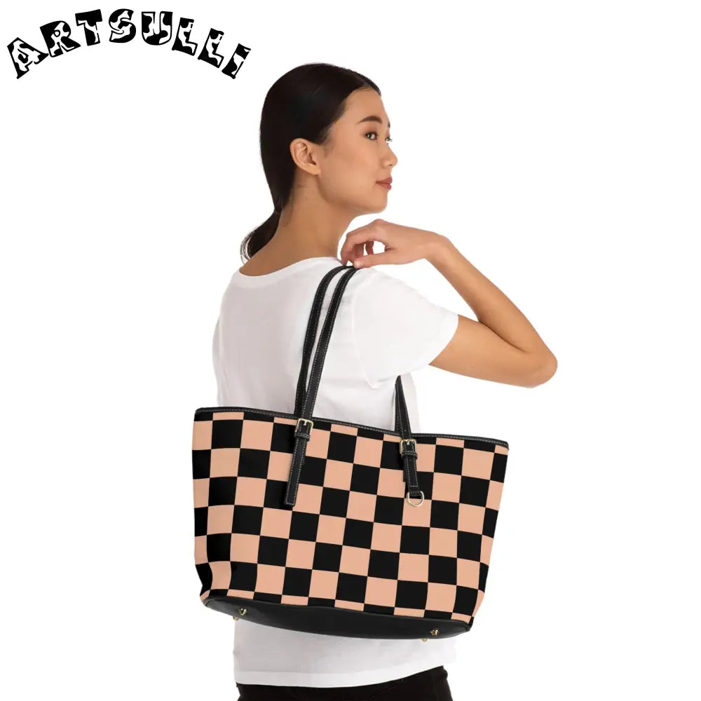 JAKKOUTTHEBXX Checkerboard Soft Orange and Black PU Leather Shoulder