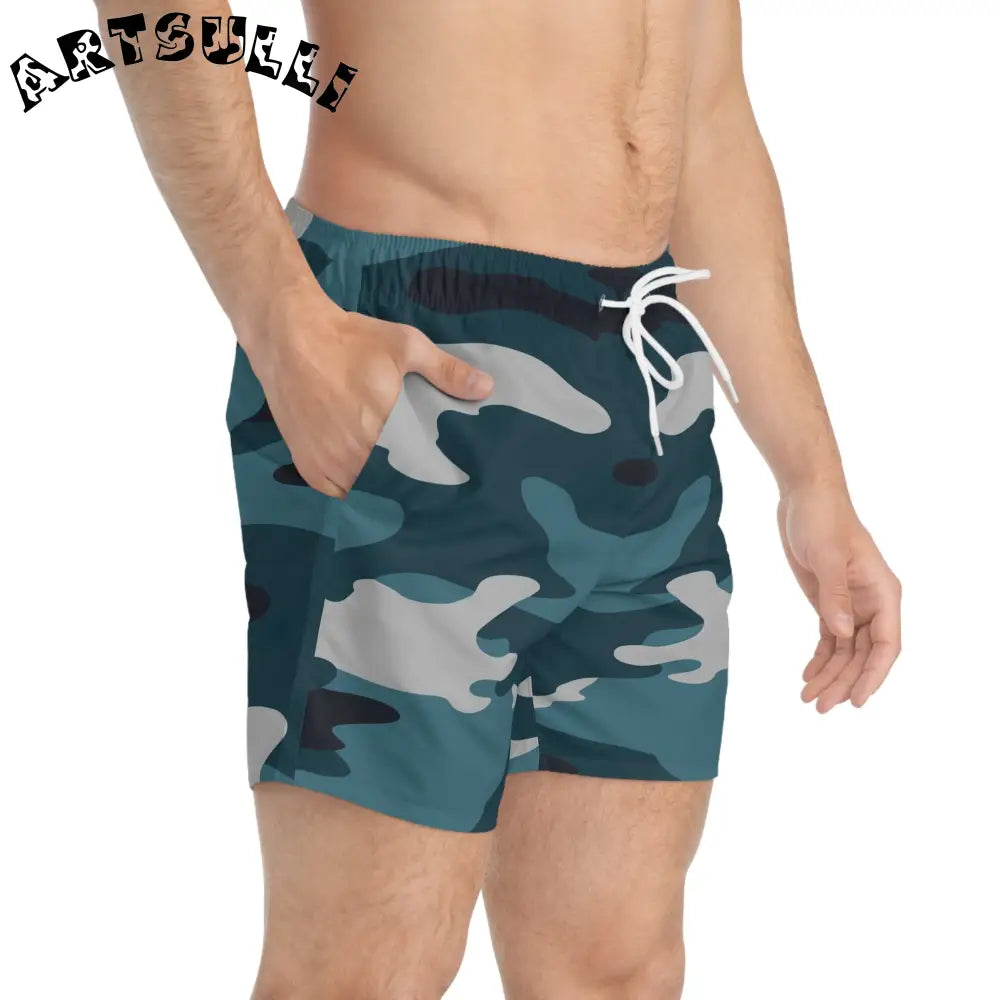 JAKKOUTTHEBXX Blue Camouflage Swim Trunks (AOP) JAKKOUTTHEBXX