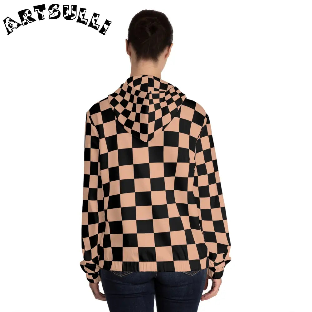 JAKKOUTTHEBXX Checkerboard Soft Orange and Black Women’s Full-Zip