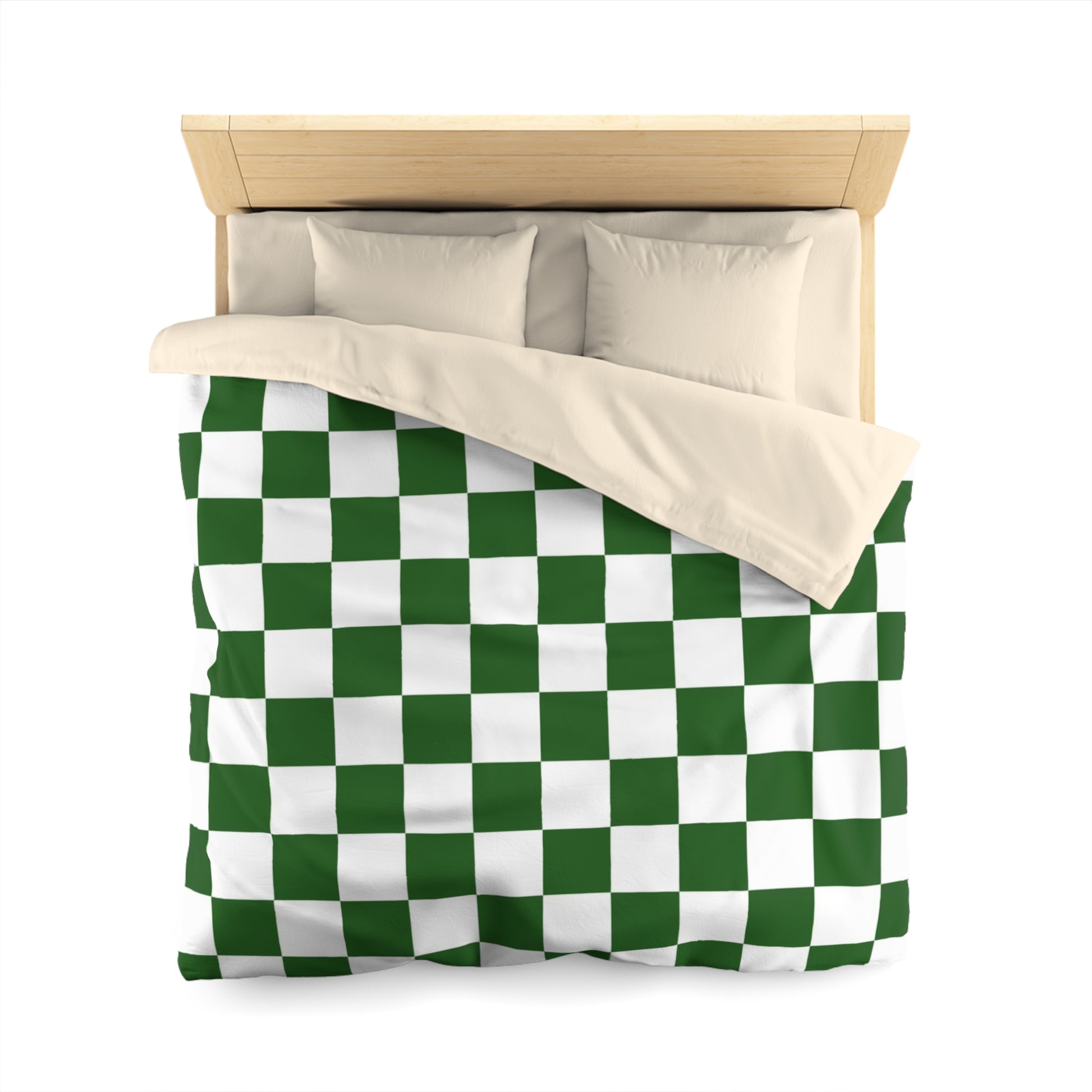Checkerboard White and Dark Green Microfiber Duvet Cover, Artsulli - Art is Long, Life is Short, Home Decor, , , , , , , 