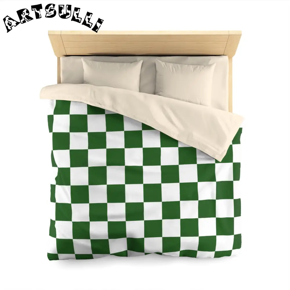 JAKKOUTTHEBXX Checkerboard White and Dark Green Microfiber Duvet