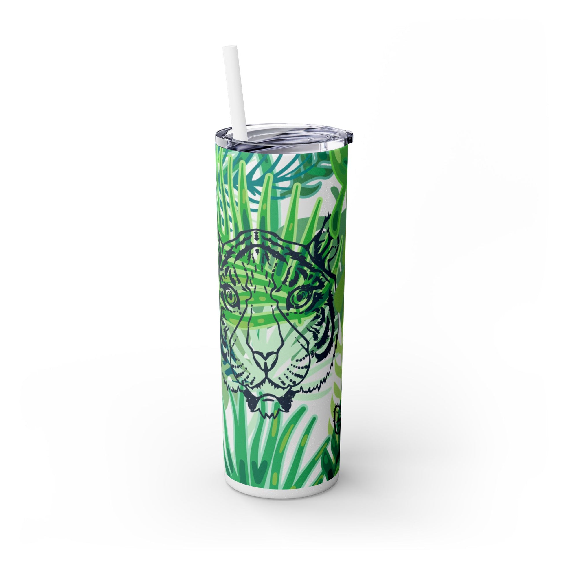 Tropical Jungle Tigers Green Skinny Tumbler with Straw, 20oz, Artsulli - Art is Long, Life is Short, Mug, , , , , , , 