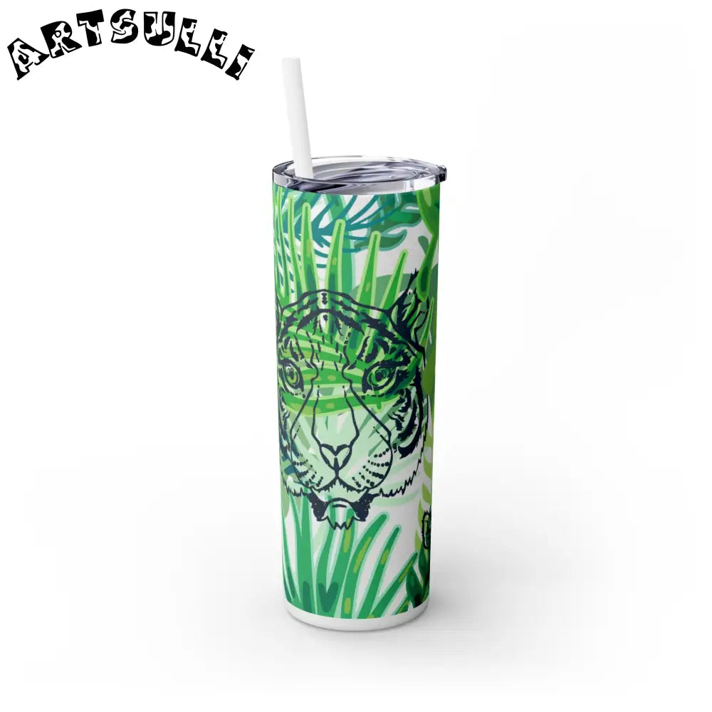 JAKKOUTTHEBXX Tropical Jungle Tigers Green Skinny Tumbler with Straw
