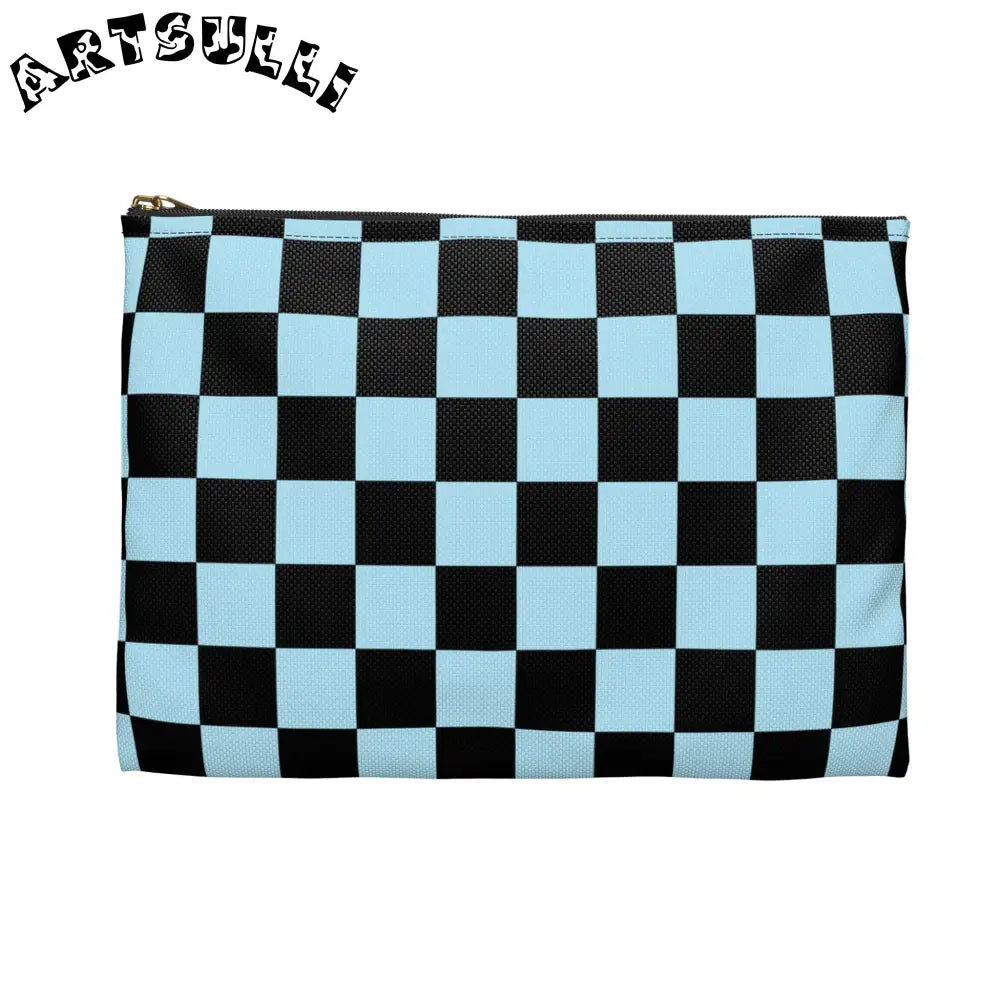JAKKOUTTHEBXX Checkerboard Black and Blue Accessory Pouch