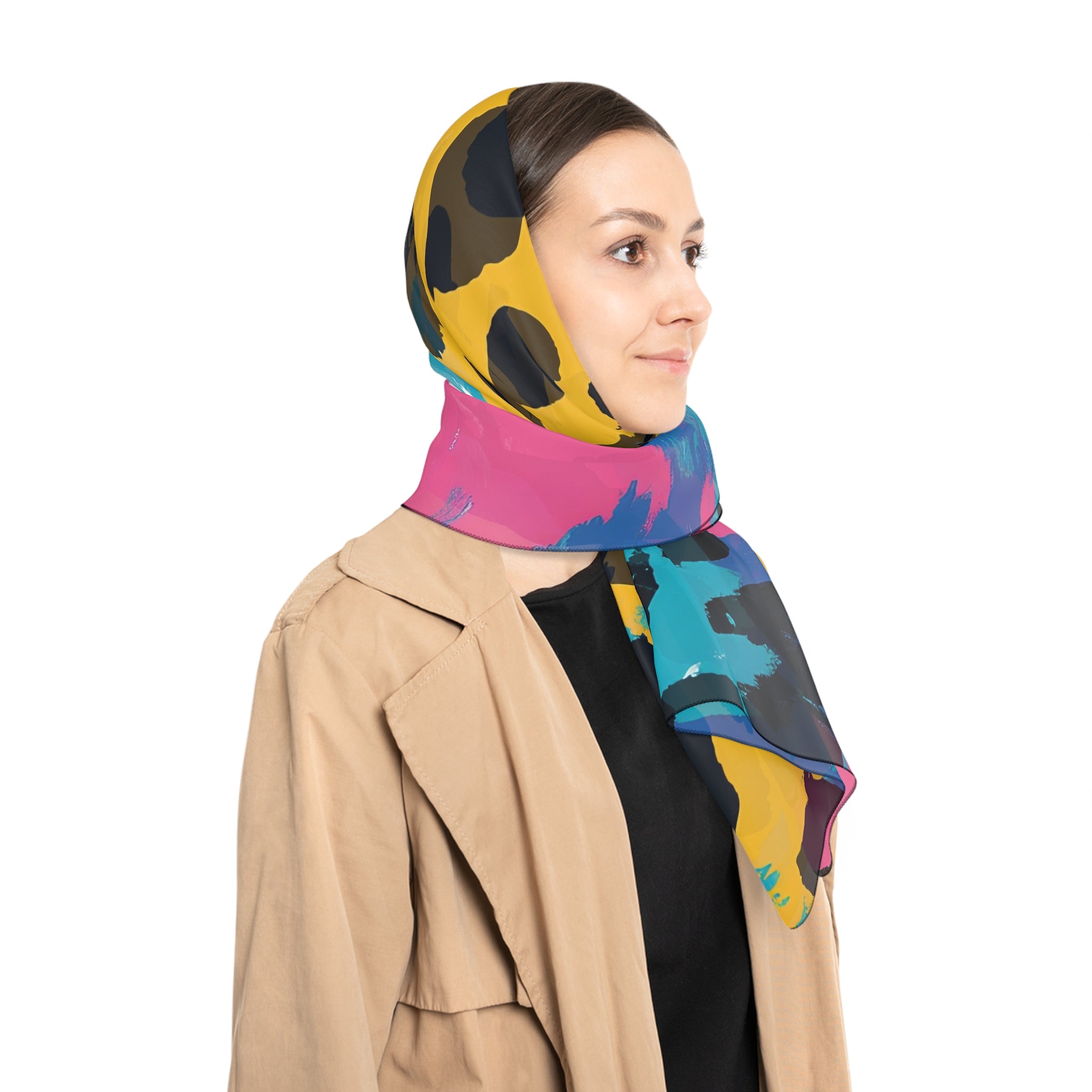 Leopard Print x Paint Brush Strokes Multi-Color Poly Scarf, Artsulli - Art is Long, Life is Short, Accessories, , , , , , , 