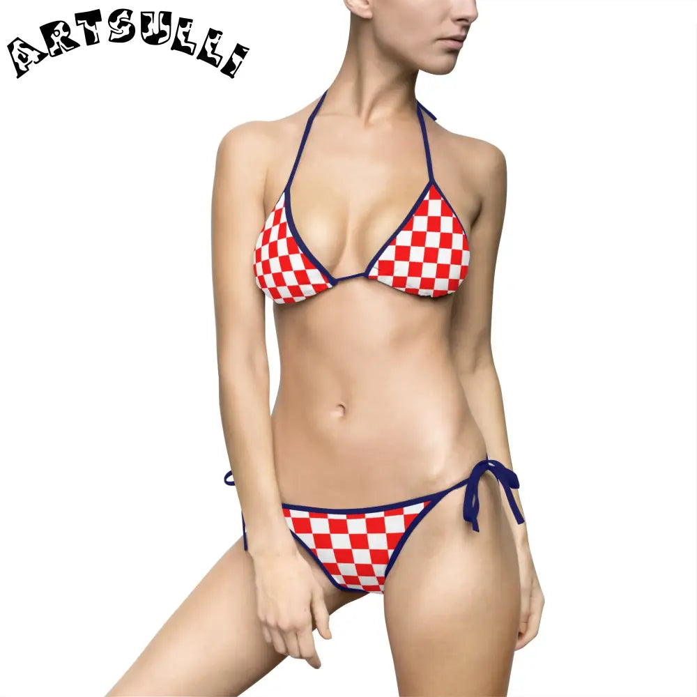 JAKKOUTTHEBXX Checkerboard Red and White Women’s Bikini Swimsuit