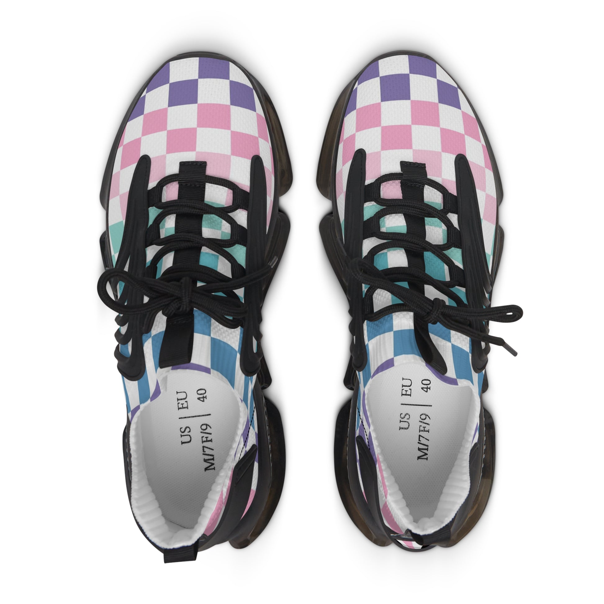 Vaporwave Rainbow  Checkerboard Multi-Color Women's Mesh Sneakers, Artsulli - Art is Long, Life is Short, Shoes, , , , , , , 