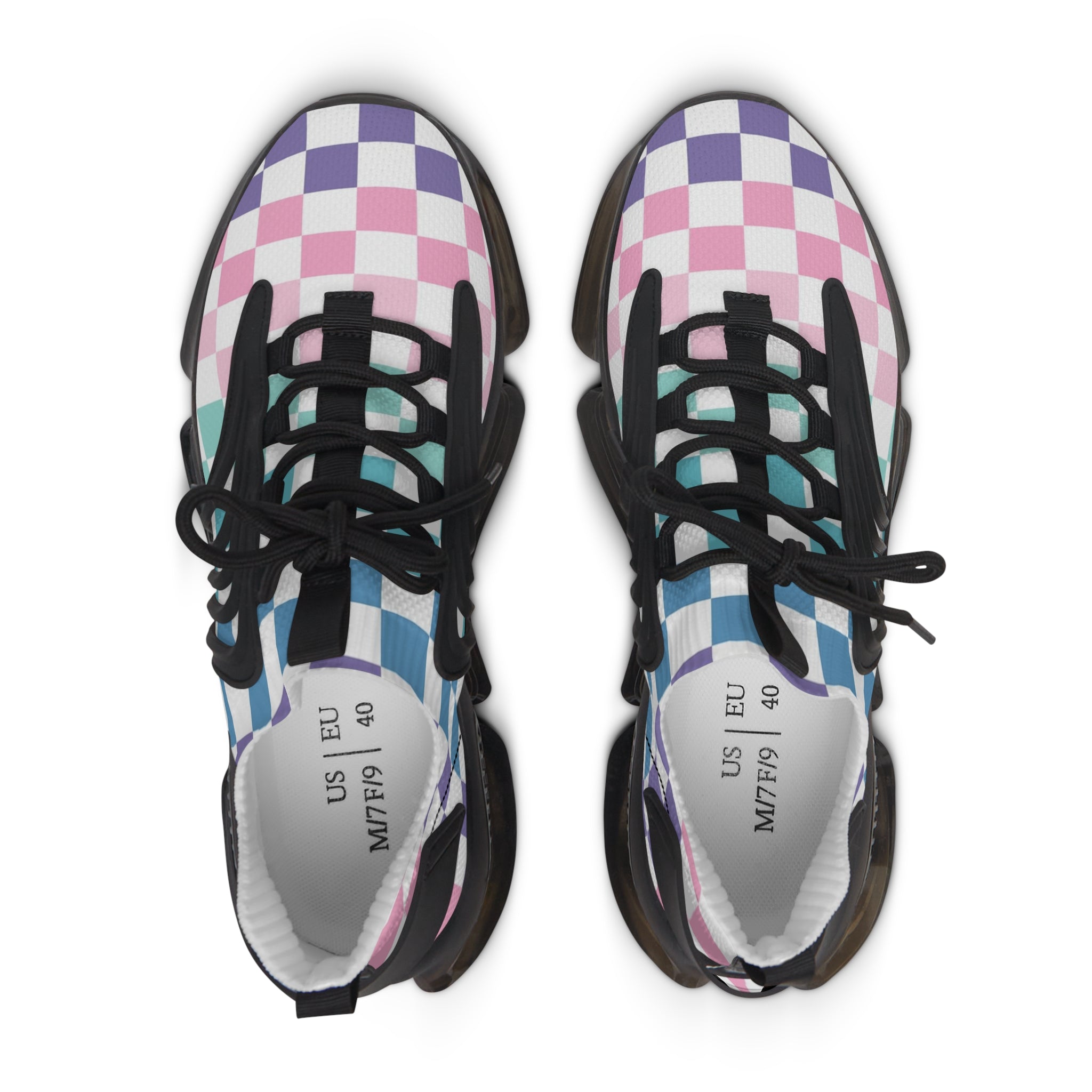 Vaporwave Rainbow  Checkerboard Multi-Color Women's Mesh Sneakers, Artsulli - Art is Long, Life is Short, Shoes, , , , , , , 