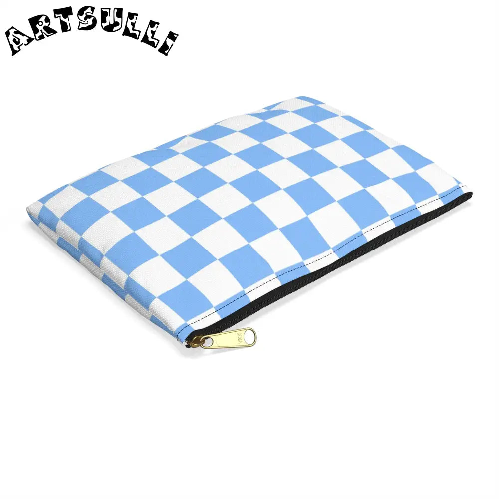 JAKKOUTTHEBXX Checkerboard White and Light Blue Accessory Pouch