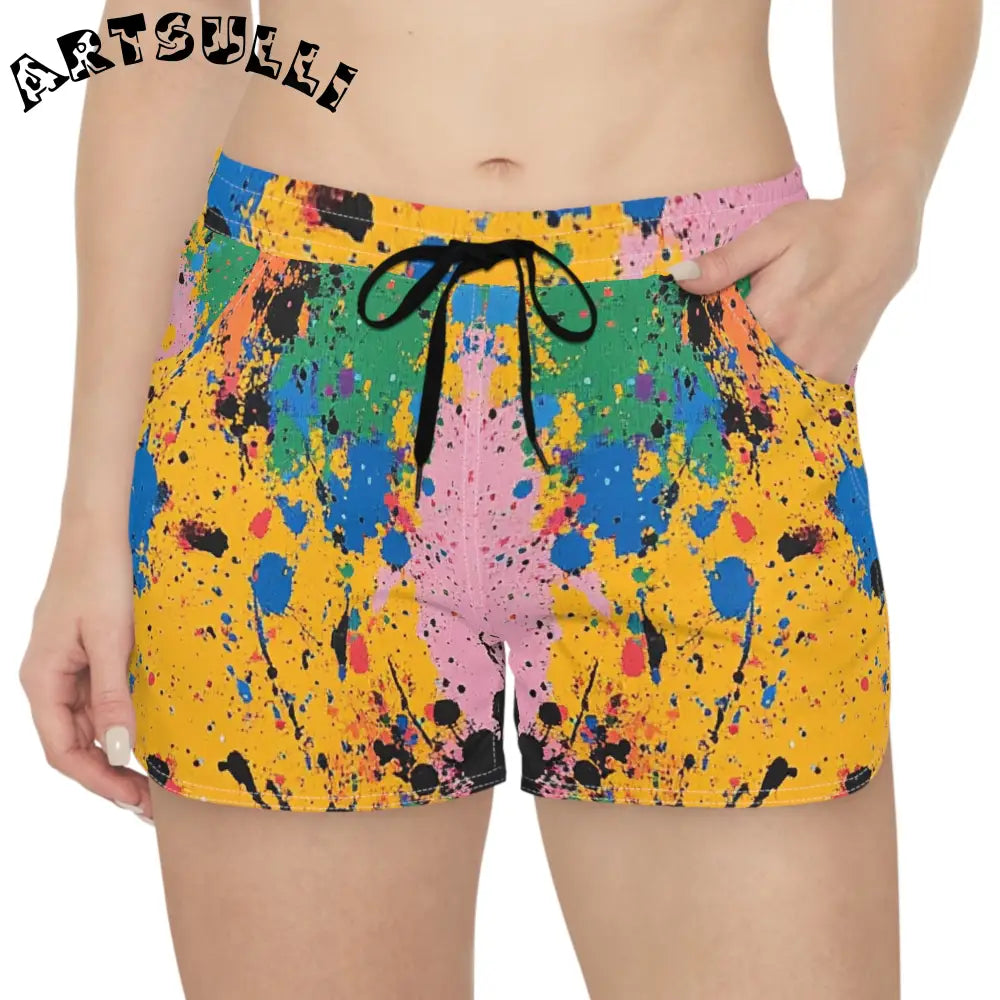 JAKKOUTTHEBXX The Colors Of Paint Splatter Women’s Casual Shorts