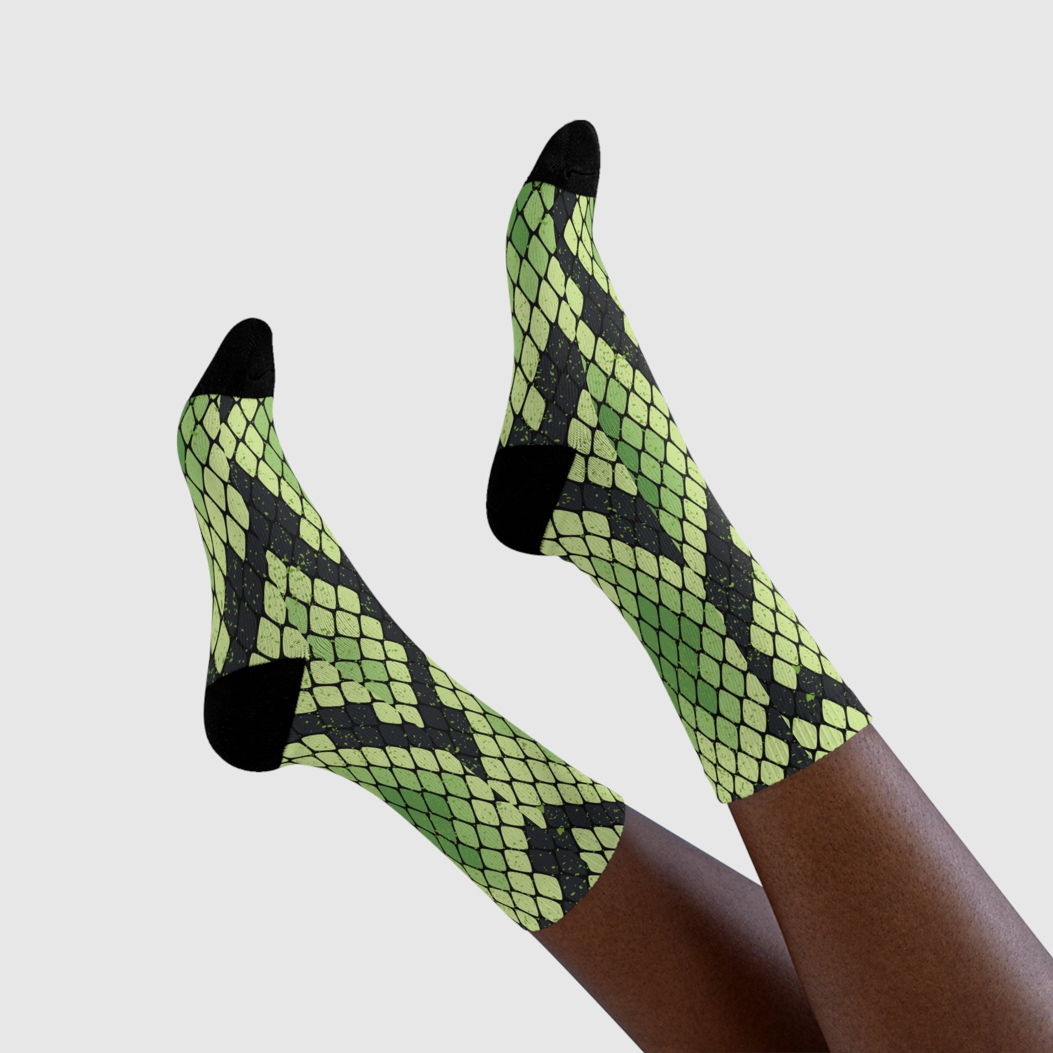 Snake Skin Green and Black Sublimation Crew Socks (EU), Artsulli - Art is Long, Life is Short, All Over Prints, , , , , , , 