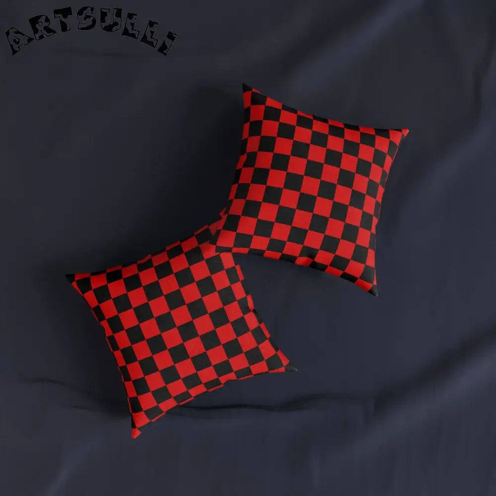 JAKKOUTTHEBXX Checkerboard Red and Black Square Pillow JAKKOUTTHEBXX