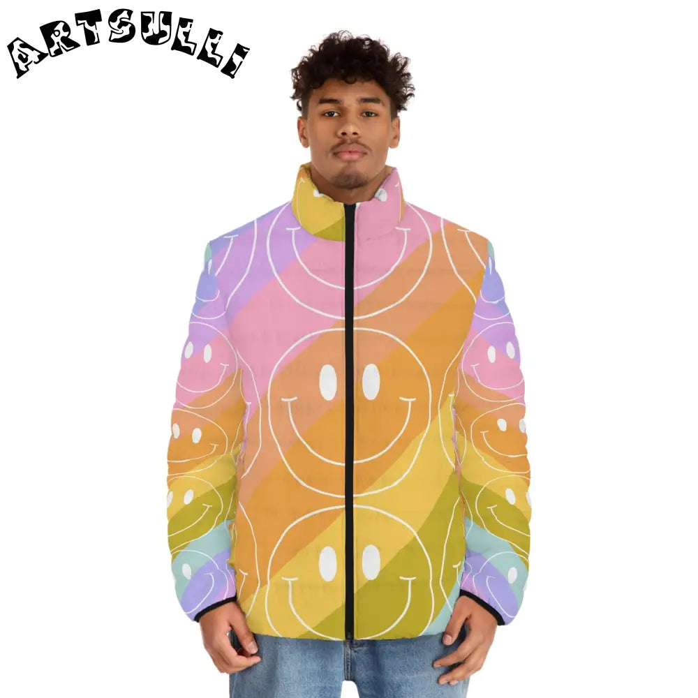 JAKKOUTTHEBXX Smiley Face x Rainbow Stripes Multi-Color Men’s Puffer