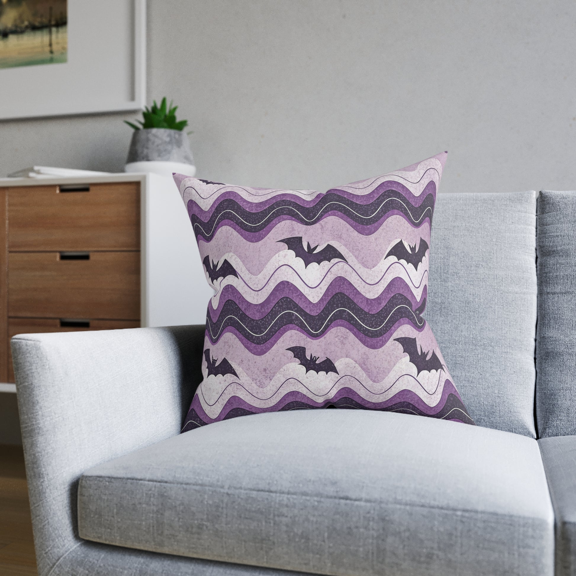Bat Wave Square Pillow, Artsulli - Art is Long, Life is Short, Home Decor, , , , , , , 