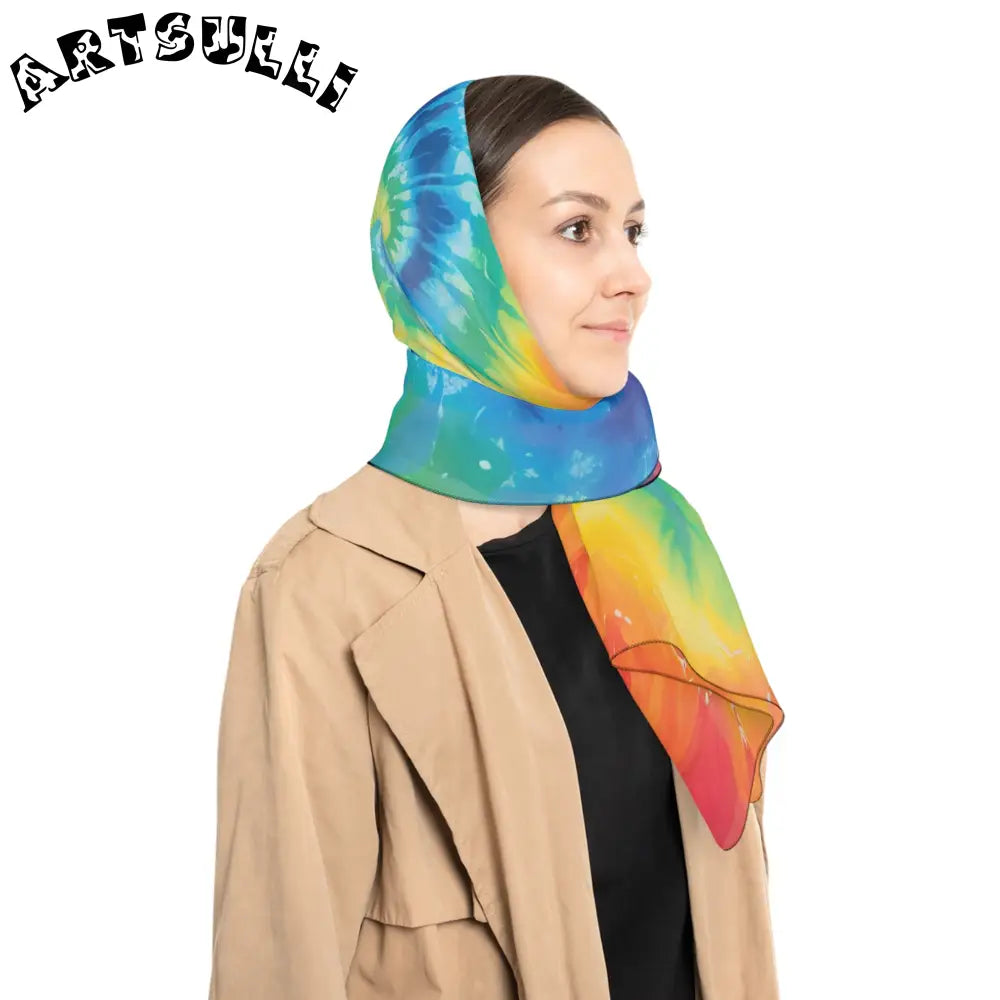 JAKKOUTTHEBXX Rainbow Tie-Dye Spiral Art Printed Scarf 2025
