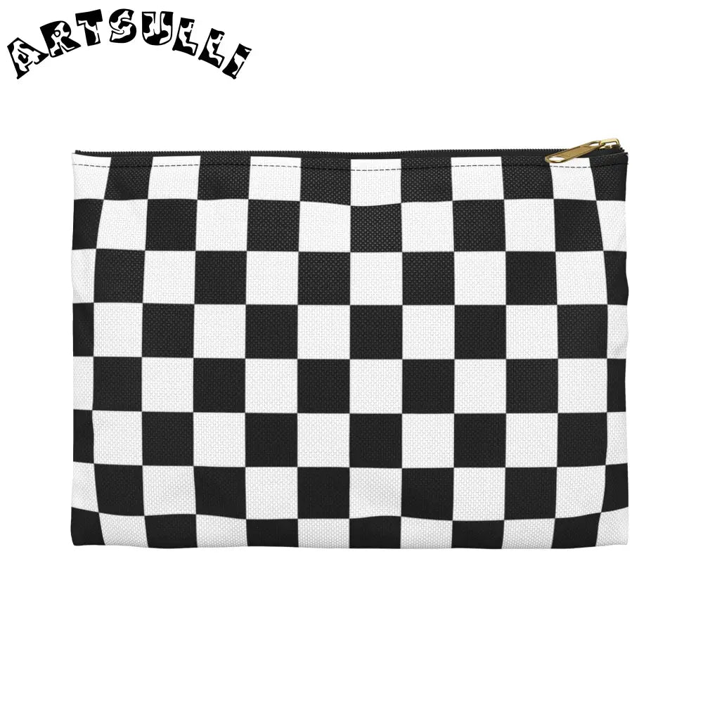 JAKKOUTTHEBXX Checkerboard White and Black Accessory Pouch