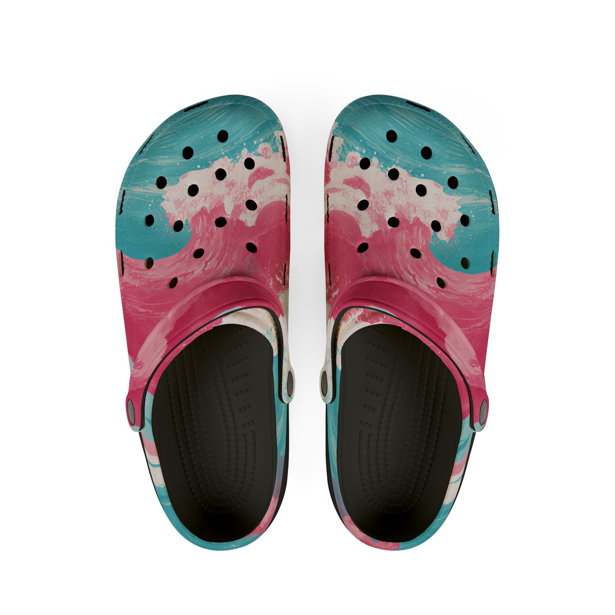 The Great Pastelwave Pink and Blue EVA Foam Rubber Shoes (AOP), Artsulli - Art is Long, Life is Short, Shoes, Size, US 6 (Women's), Color, Black, , , 31238950124342037732