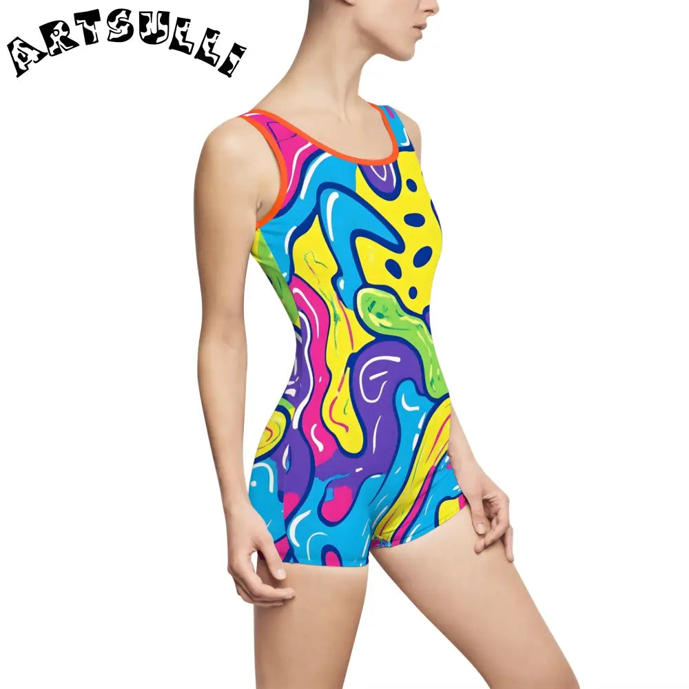 JAKKOUTTHEBXX Colorful Abstract Print Boyleg One-Piece 2025