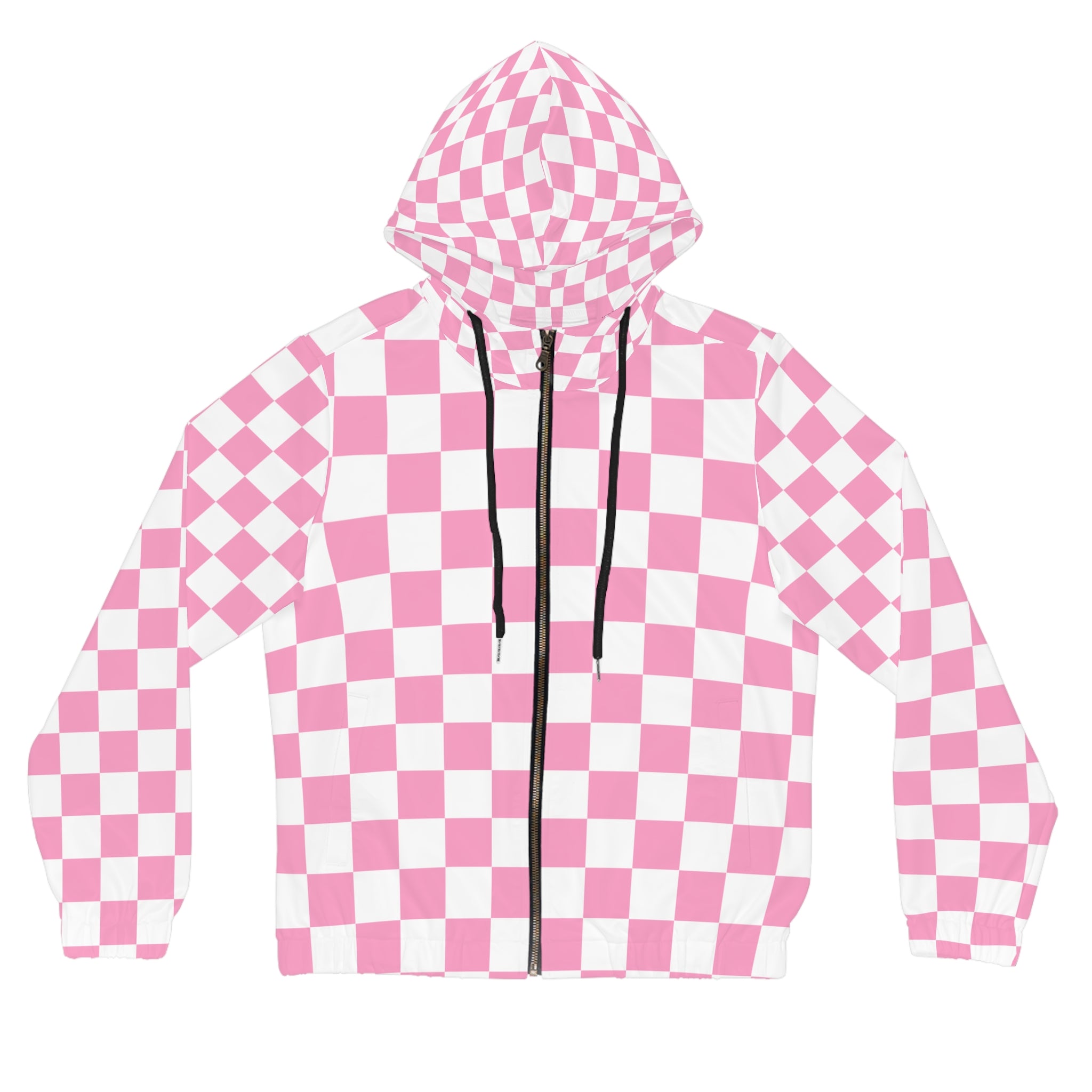 Checkerboard Hot Pink and White Women’s Full-Zip Hoodie (AOP), Artsulli - Art is Long, Life is Short, All Over Prints, Size, XS, Color, Black, , , 10126318922152271318