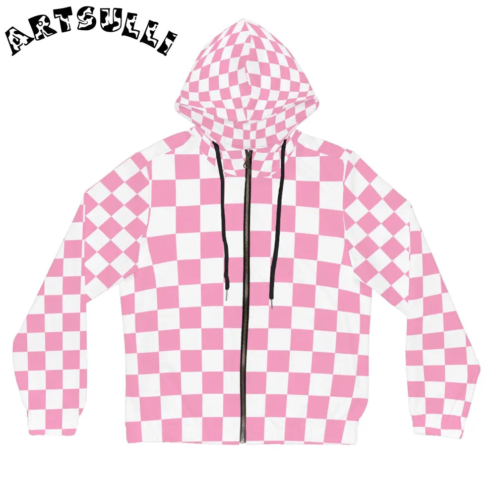JAKKOUTTHEBXX Checkerboard Hot Pink and White Women’s Full-Zip