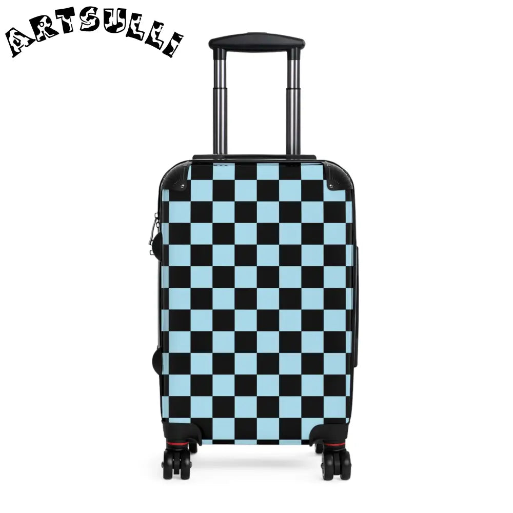 JAKKOUTTHEBXX Checkerboard Black and Blue Suitcase JAKKOUTTHEBXX
