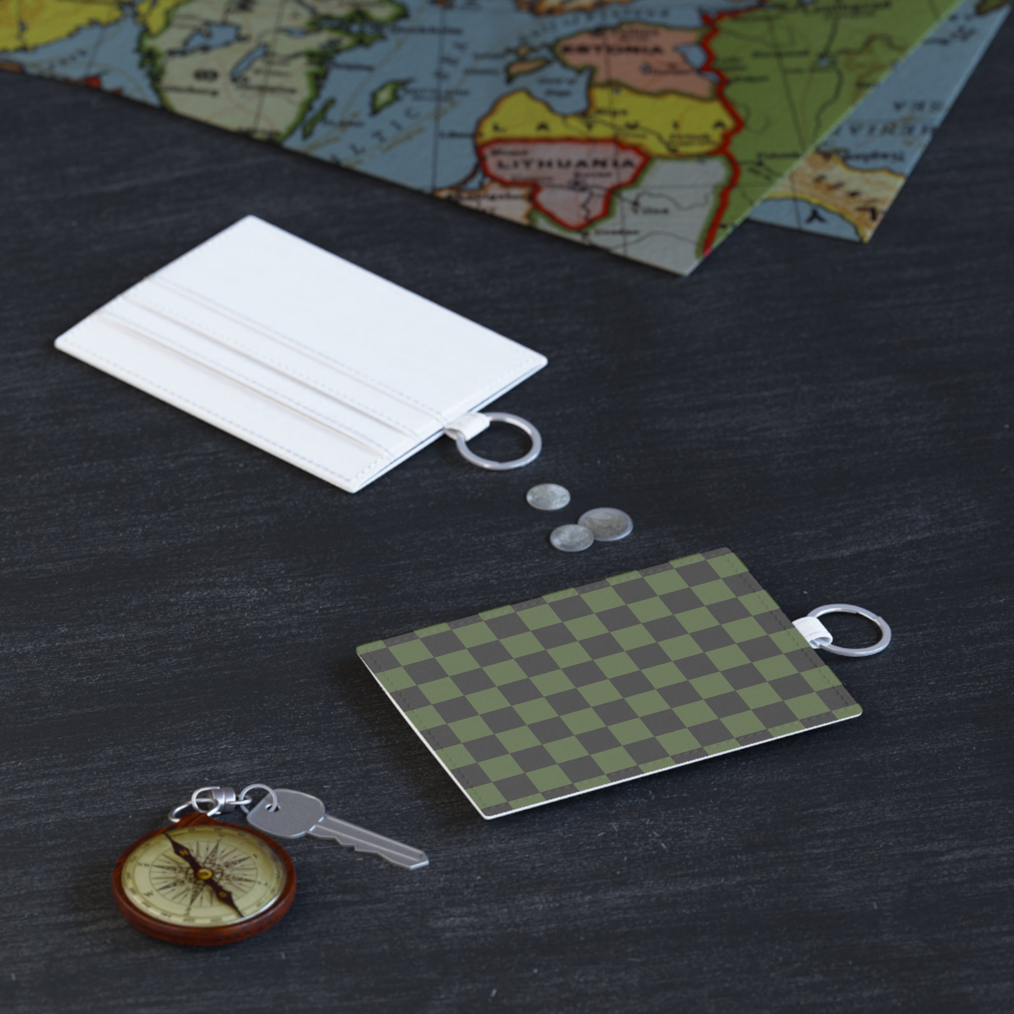 Checkerboard Olive Green and Black Saffiano Leather Card Holder, Artsulli - Art is Long, Life is Short, Accessories, , , , , , , 