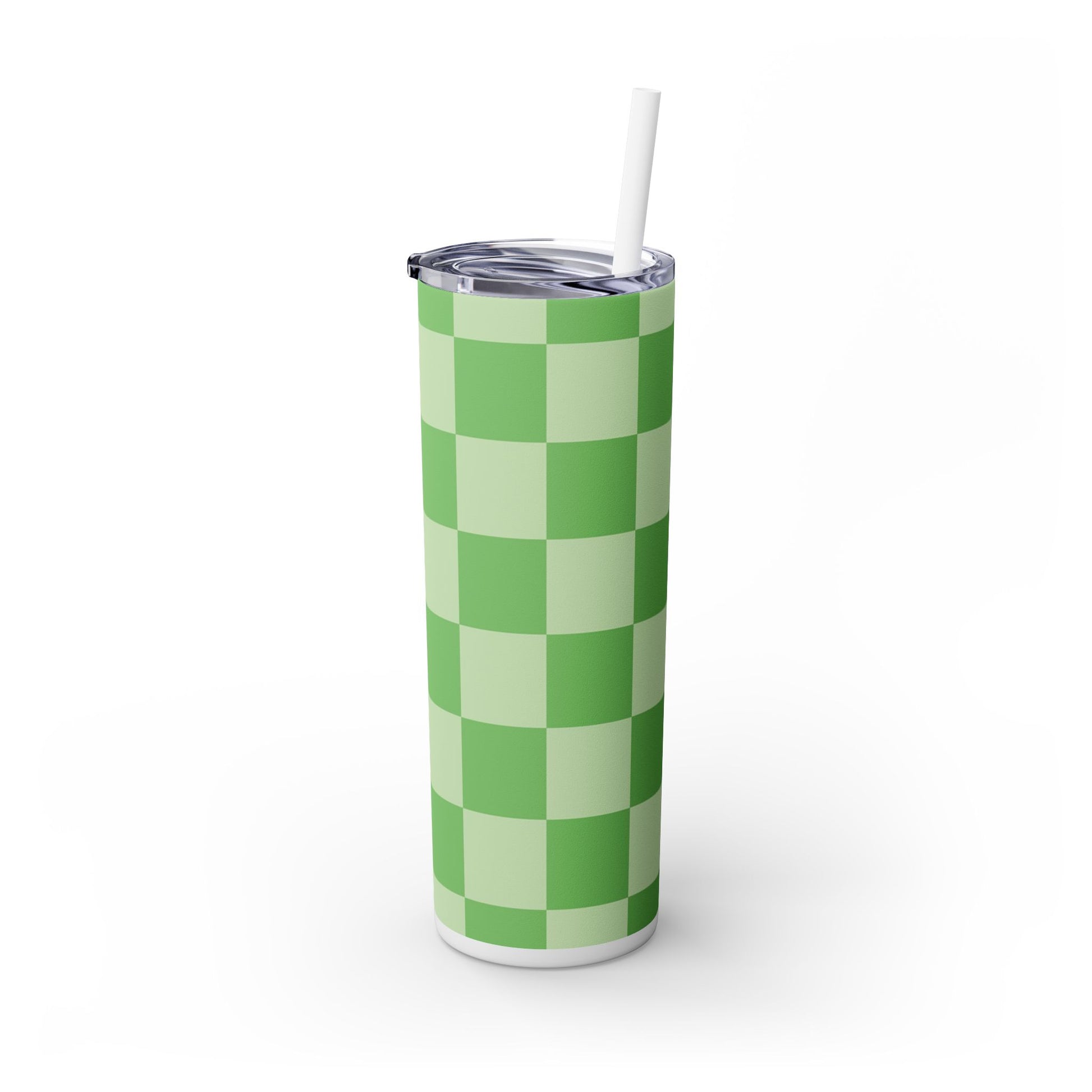 Checkerboard Green Skinny Tumbler with Straw, 20oz, Artsulli - Art is Long, Life is Short, Mug, , , , , , , 