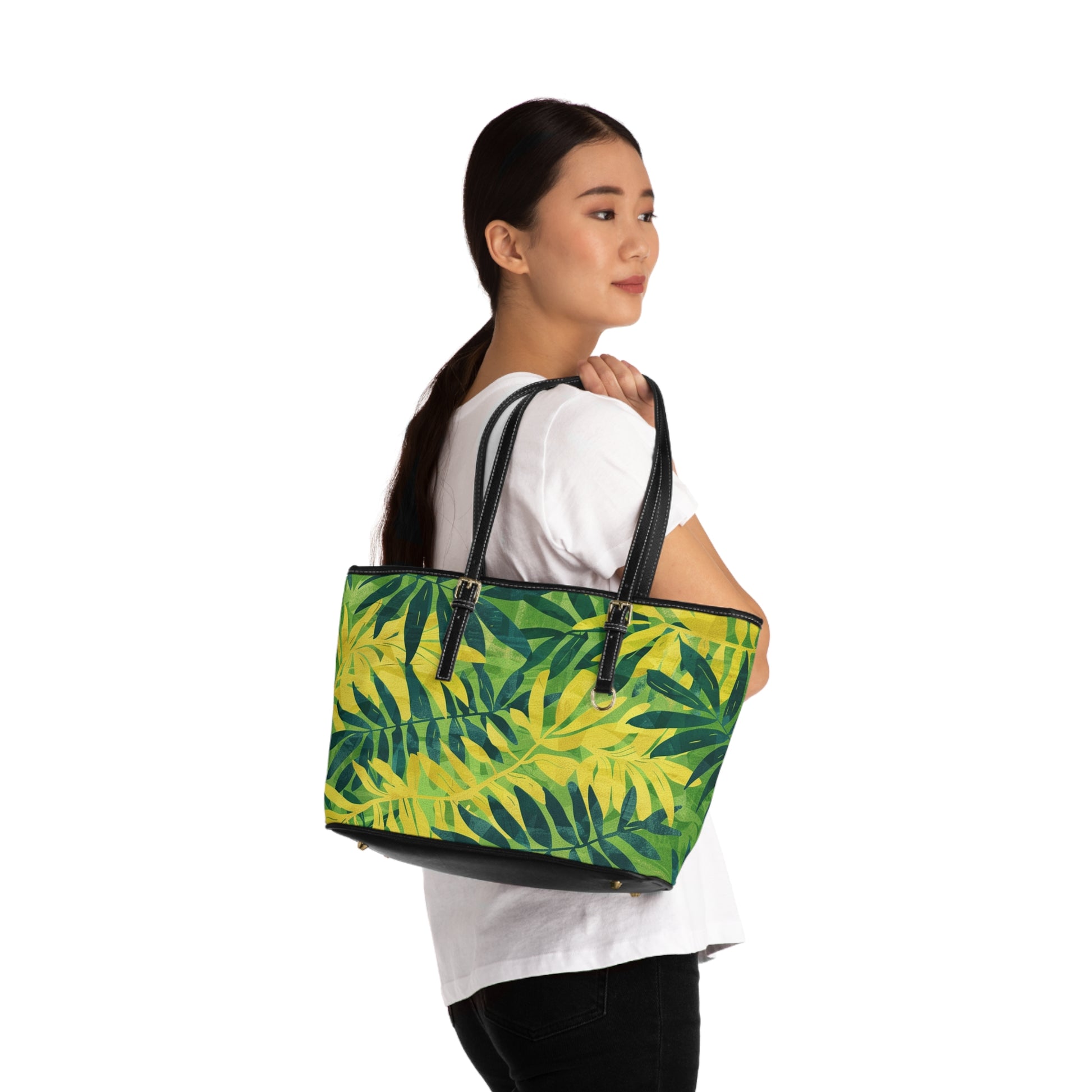 Green Leaf x Yellow Leaf x Tropical x Jungle II PU Leather Shoulder Bag, Artsulli - Art is Long, Life is Short, Bags, , , , , , , 