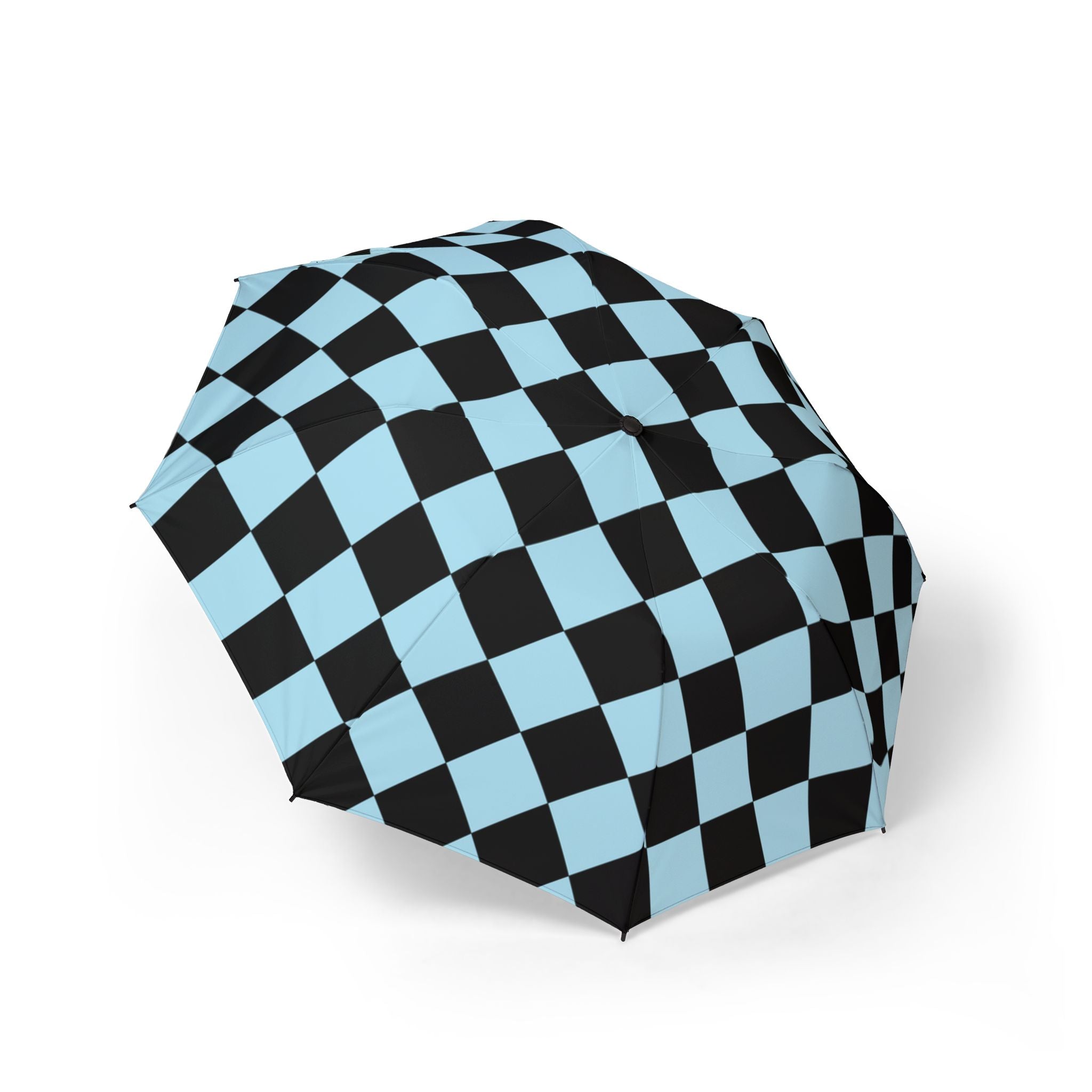 Checkerboard Black and Blue Semi-Automatic Foldable Umbrella, Artsulli - Art is Long, Life is Short, Accessories, Size, One size, , , , , 28998131186507863445