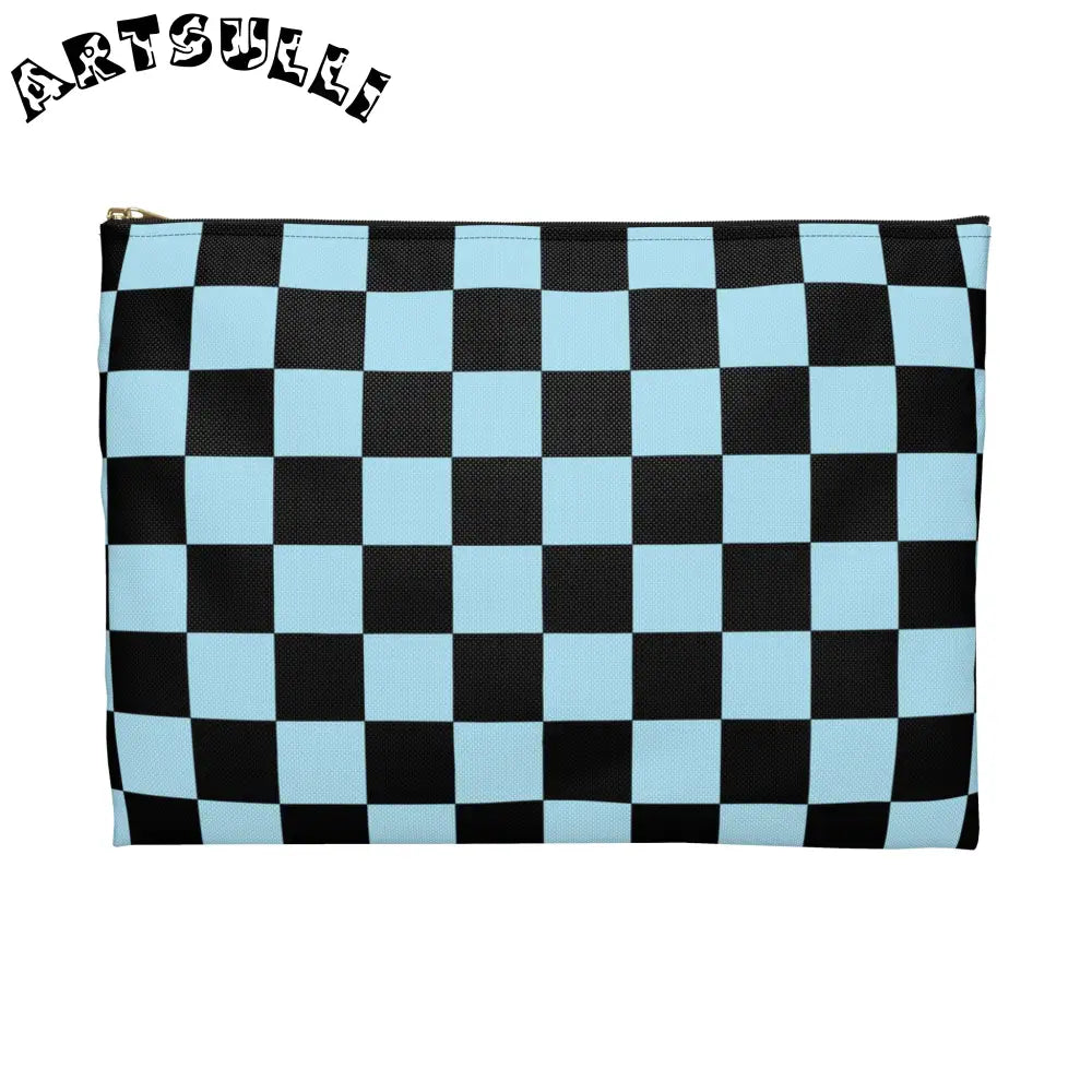 JAKKOUTTHEBXX Checkerboard Black and Blue Accessory Pouch