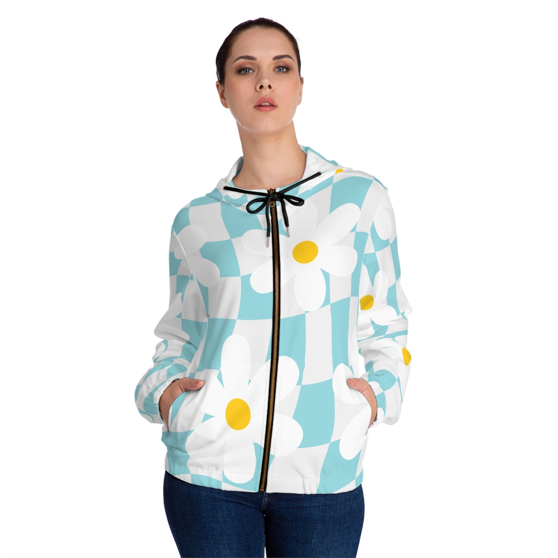 Trippy Check Garden Women’s Full-Zip Hoodie (AOP), Artsulli - Art is Long, Life is Short, All Over Prints, , , , , , , 