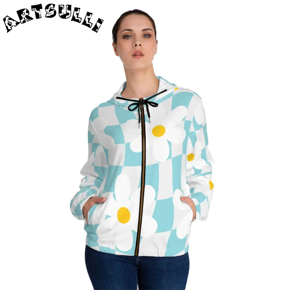JAKKOUTTHEBXX Trippy Check Garden Women’s Full-Zip Hoodie (AOP)