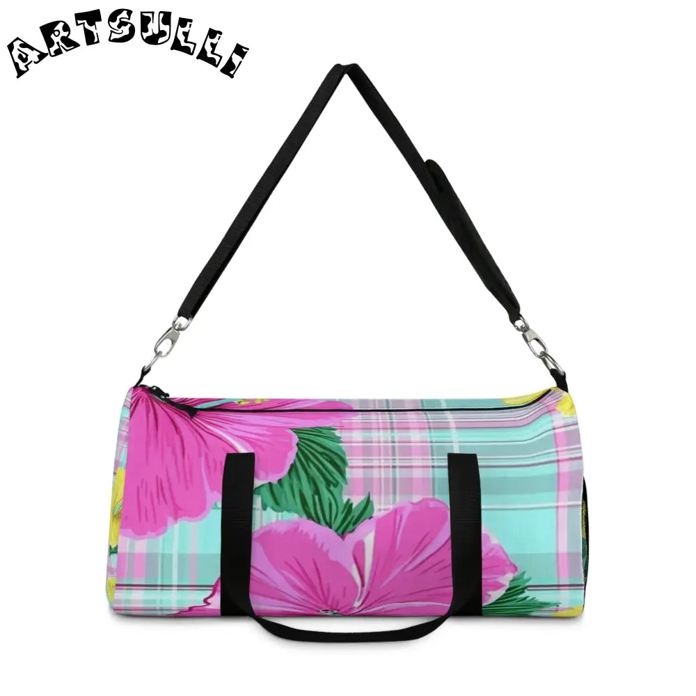 JAKKOUTTHEBXX Tropical Floral Plaid Duffel Bag JAKKOUTTHEBXX