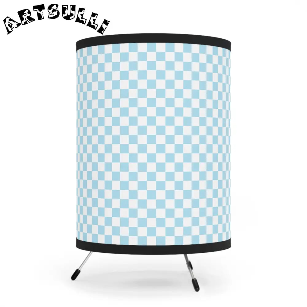 JAKKOUTTHEBXX Checkerboard Sky Blue Tripod Lamp with High-Res