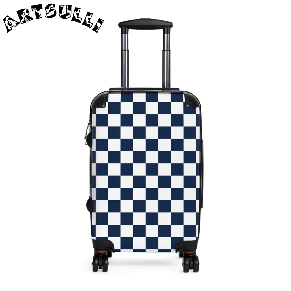 JAKKOUTTHEBXX Checkerboard White and Navy Blue Suitcase