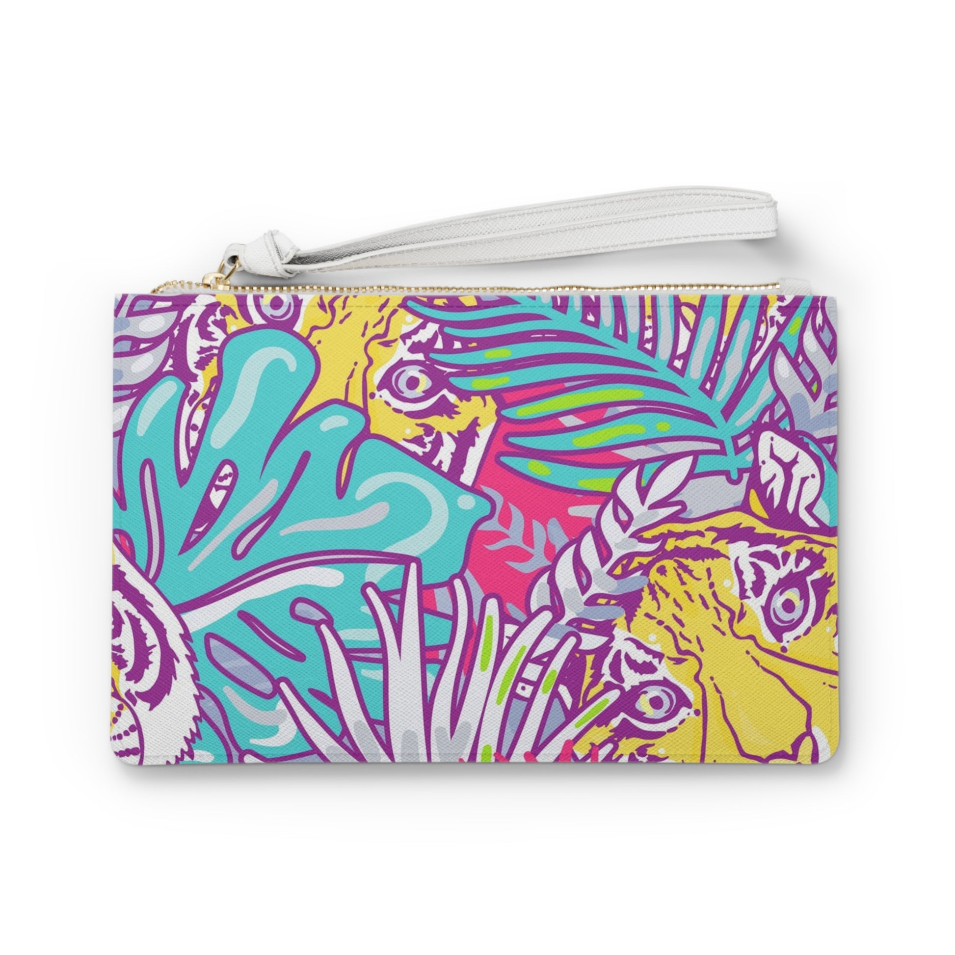 Tropical Floral Tigers Torquise and Purple Clutch Bag, Artsulli - Art is Long, Life is Short, Bags, Size, One size, , , , , 14121468780325