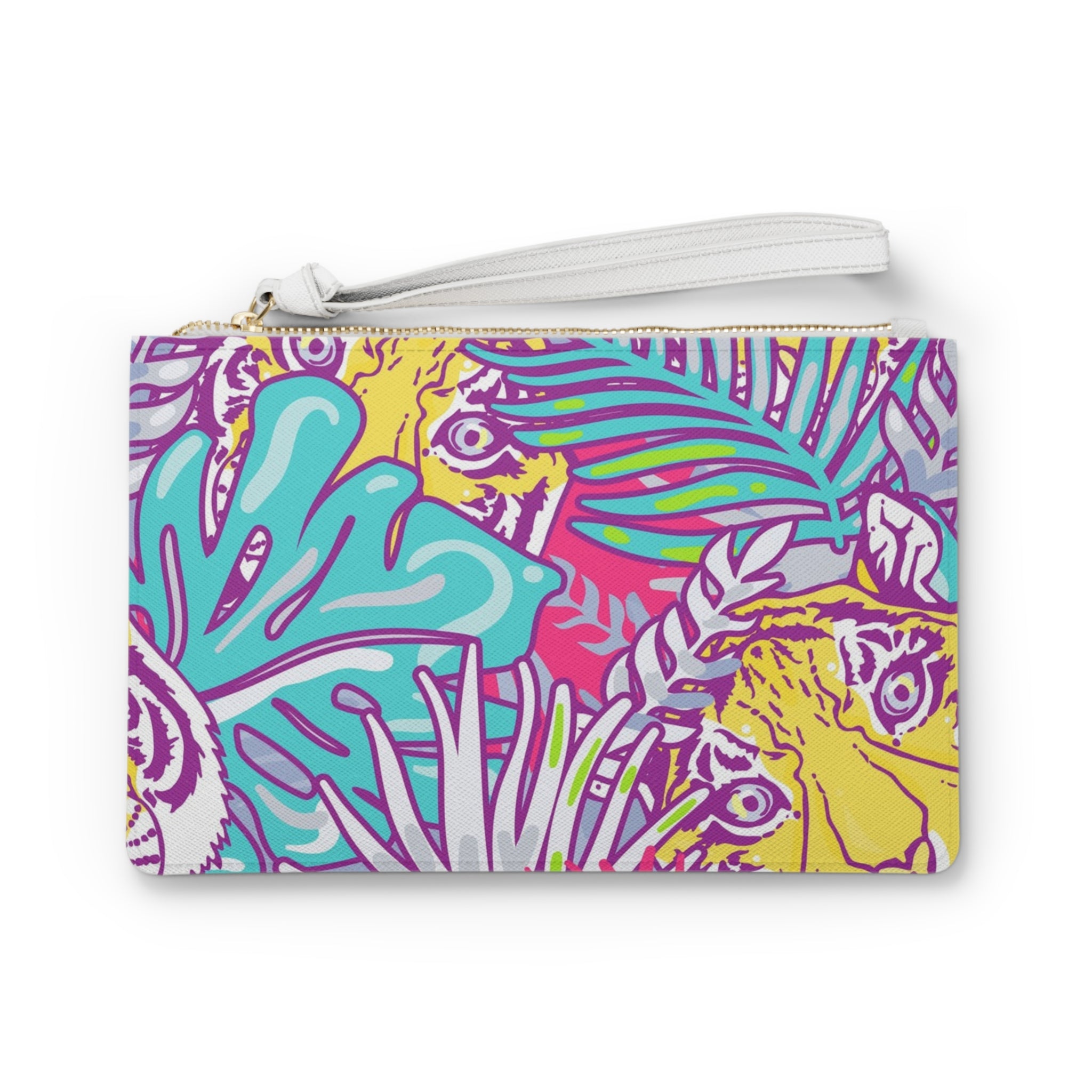 Tropical Floral Tigers Torquise and Purple Clutch Bag, Artsulli - Art is Long, Life is Short, Bags, Size, One size, , , , , 14121468780325
