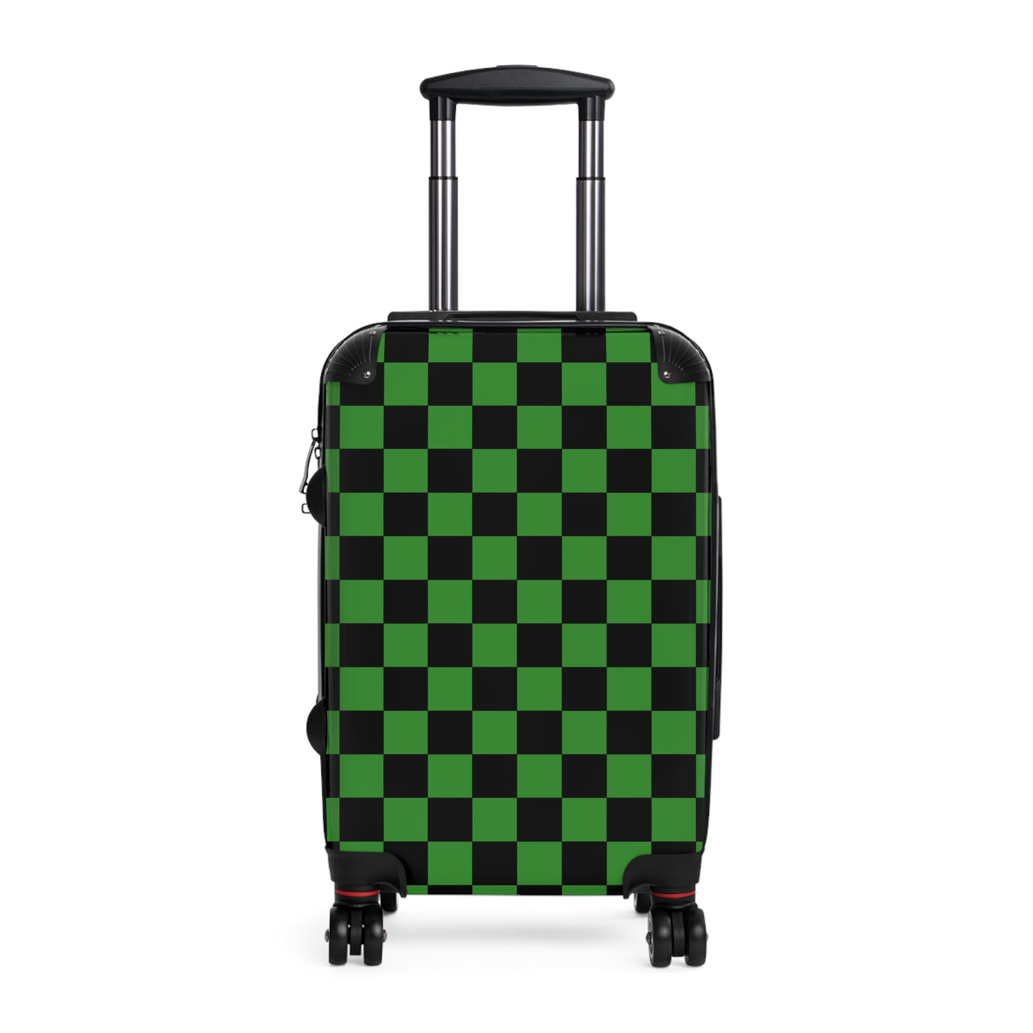 Checkerboard Green and Black Suitcase, Artsulli - Art is Long, Life is Short, Bags, Size, Small, Color, Black, , , 25794407493697045809
