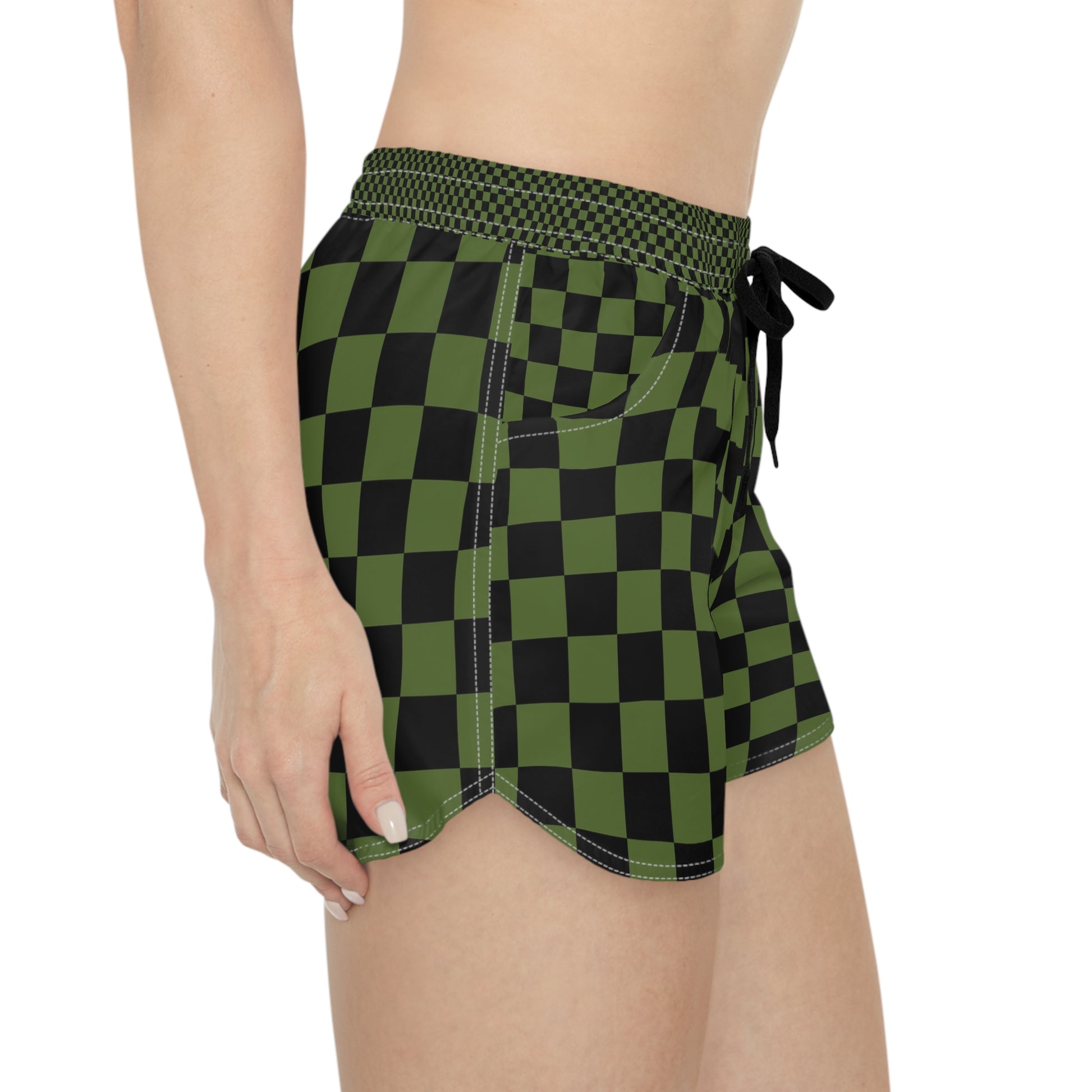 Checkerboard Olive Green and Black Women's Casual Shorts (AOP), Artsulli - Art is Long, Life is Short, All Over Prints, , , , , , , 