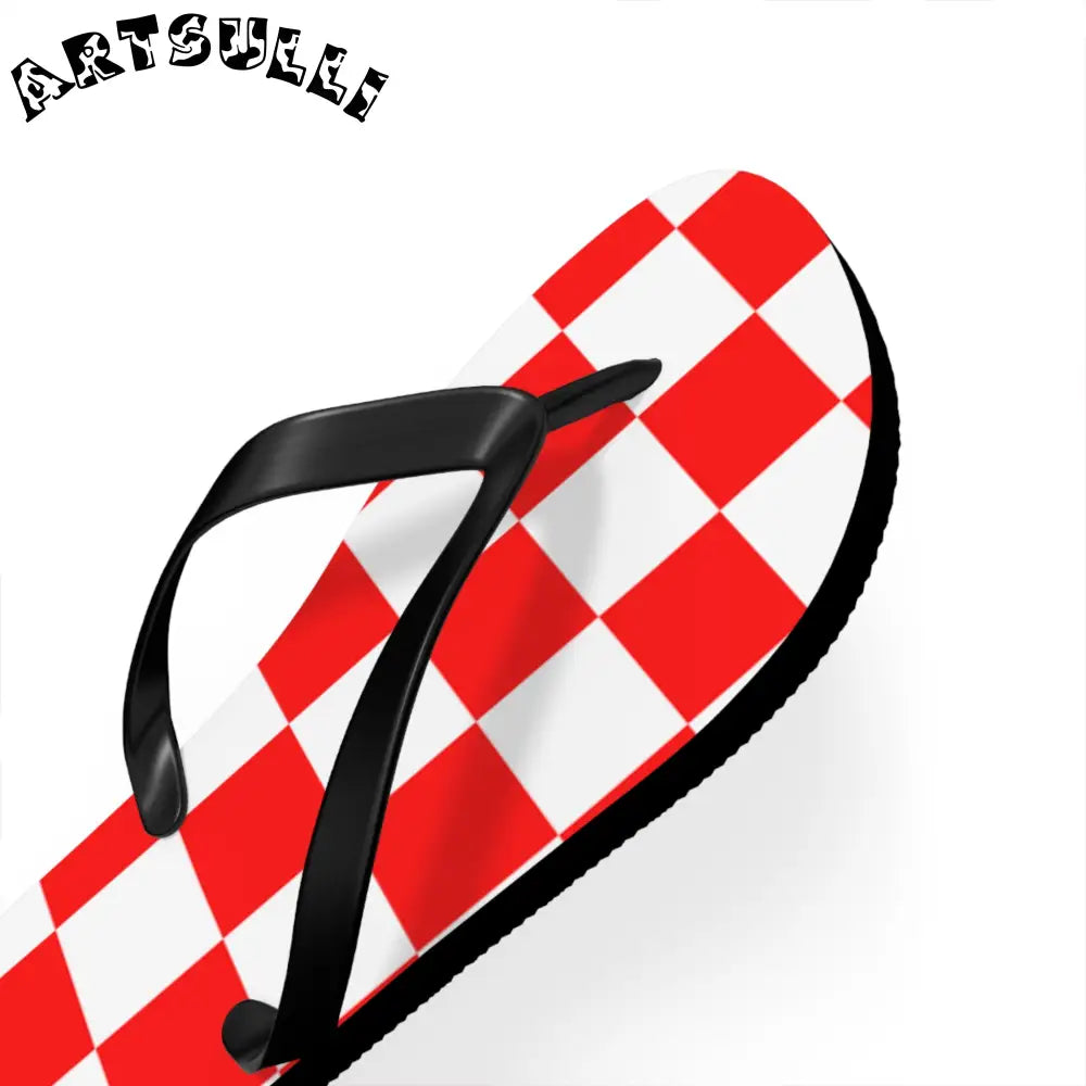 JAKKOUTTHEBXX Checkerboard Red and White Flip Flops JAKKOUTTHEBXX