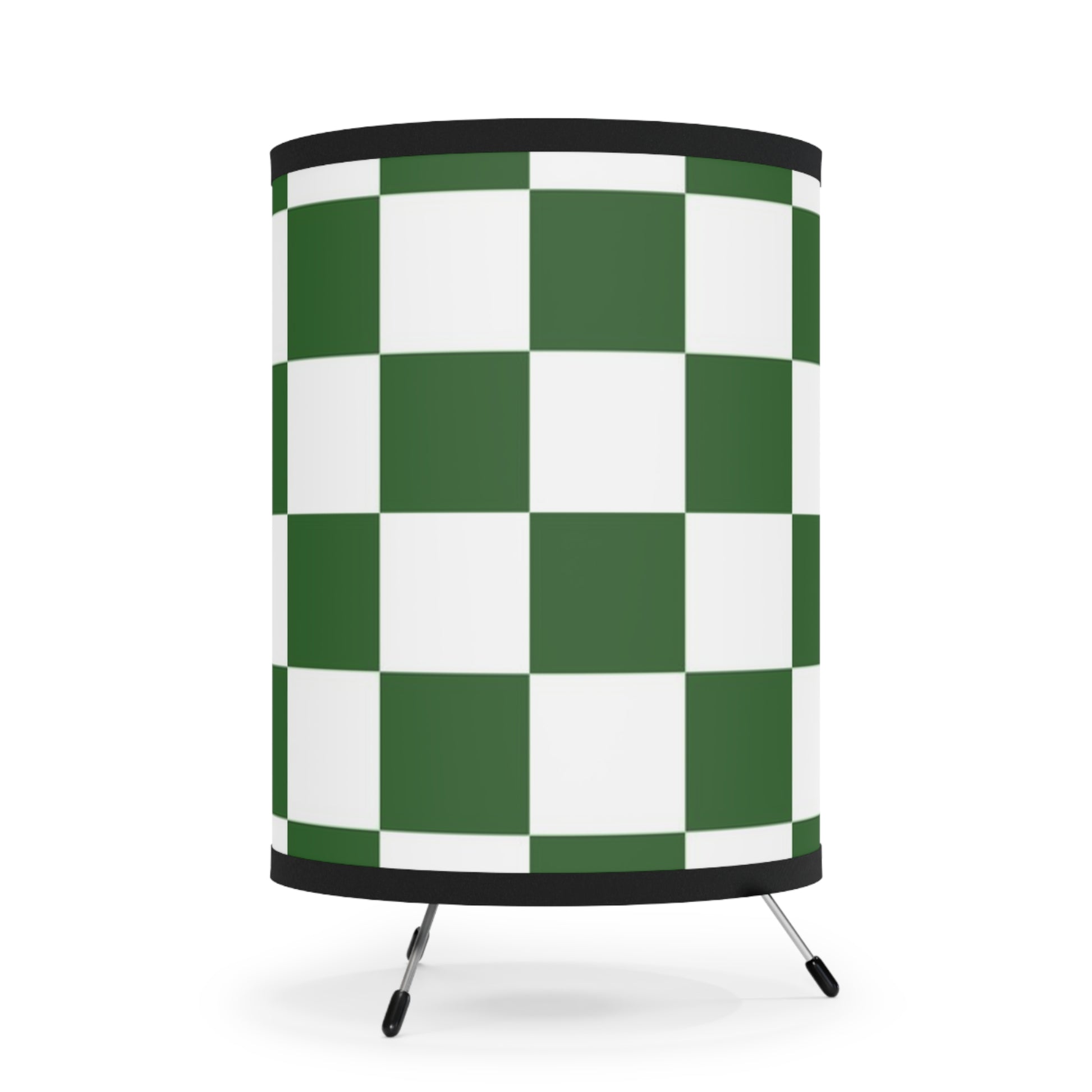 Checkerboard White and Dark Green Tripod Lamp with High-Res Printed Shade, US\CA plug, Artsulli - Art is Long, Life is Short, Home Decor, , , , , , , 
